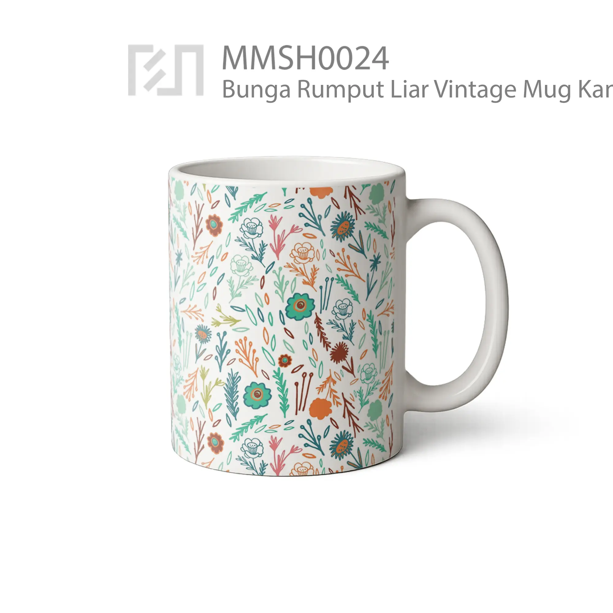 MMSH0024 Bunga Rumput Liar Vintage Mug - Tampak Kanan