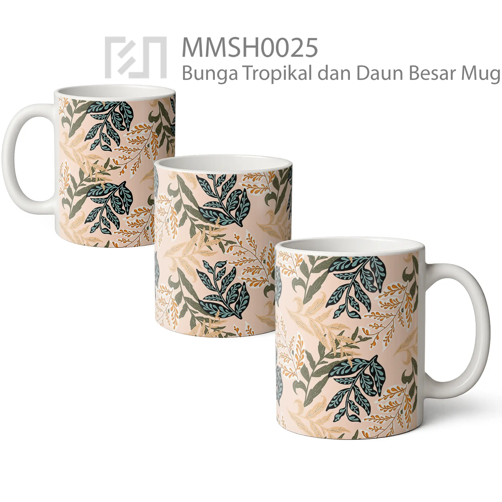MMSH0025 Bunga Tropikal dan Daun Besar Mug - All-side / Desain