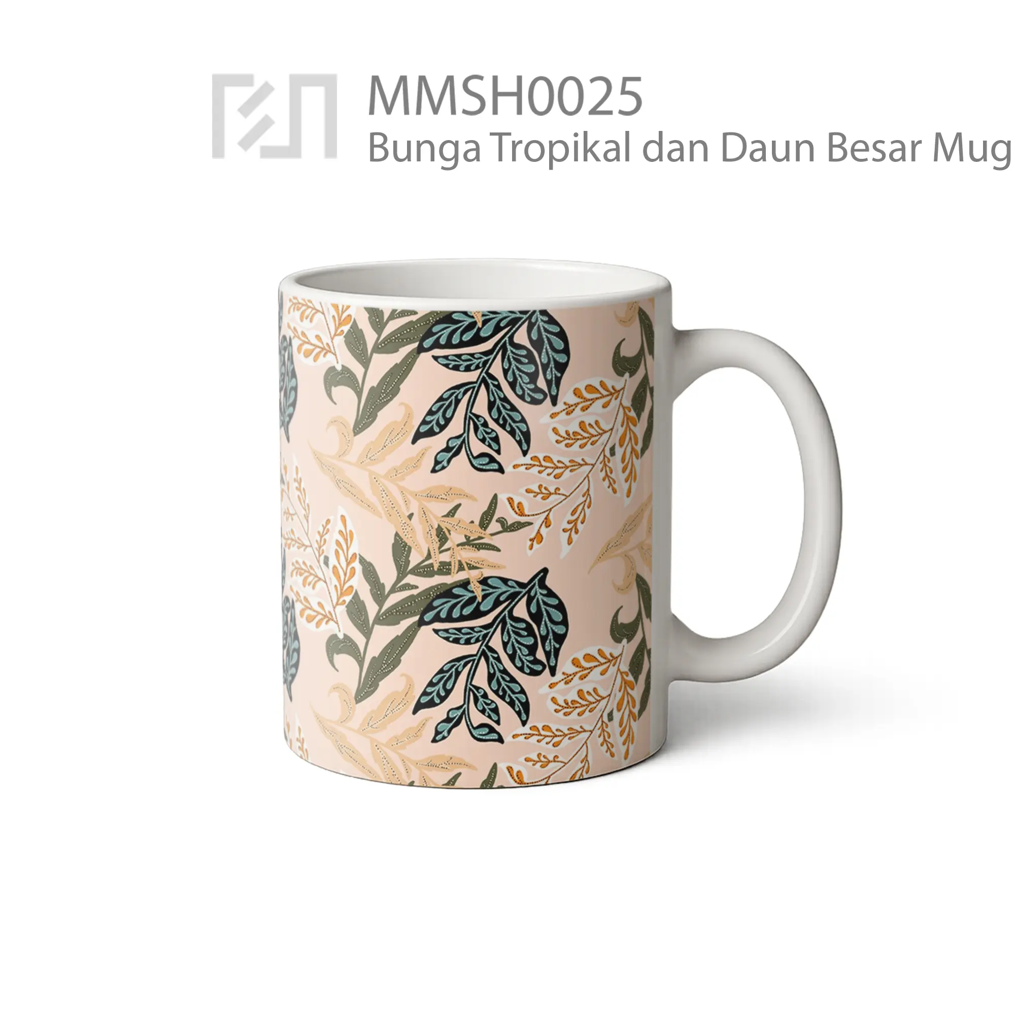 MMSH0025 Bunga Tropikal dan Daun Besar Mug - Tampak Kanan