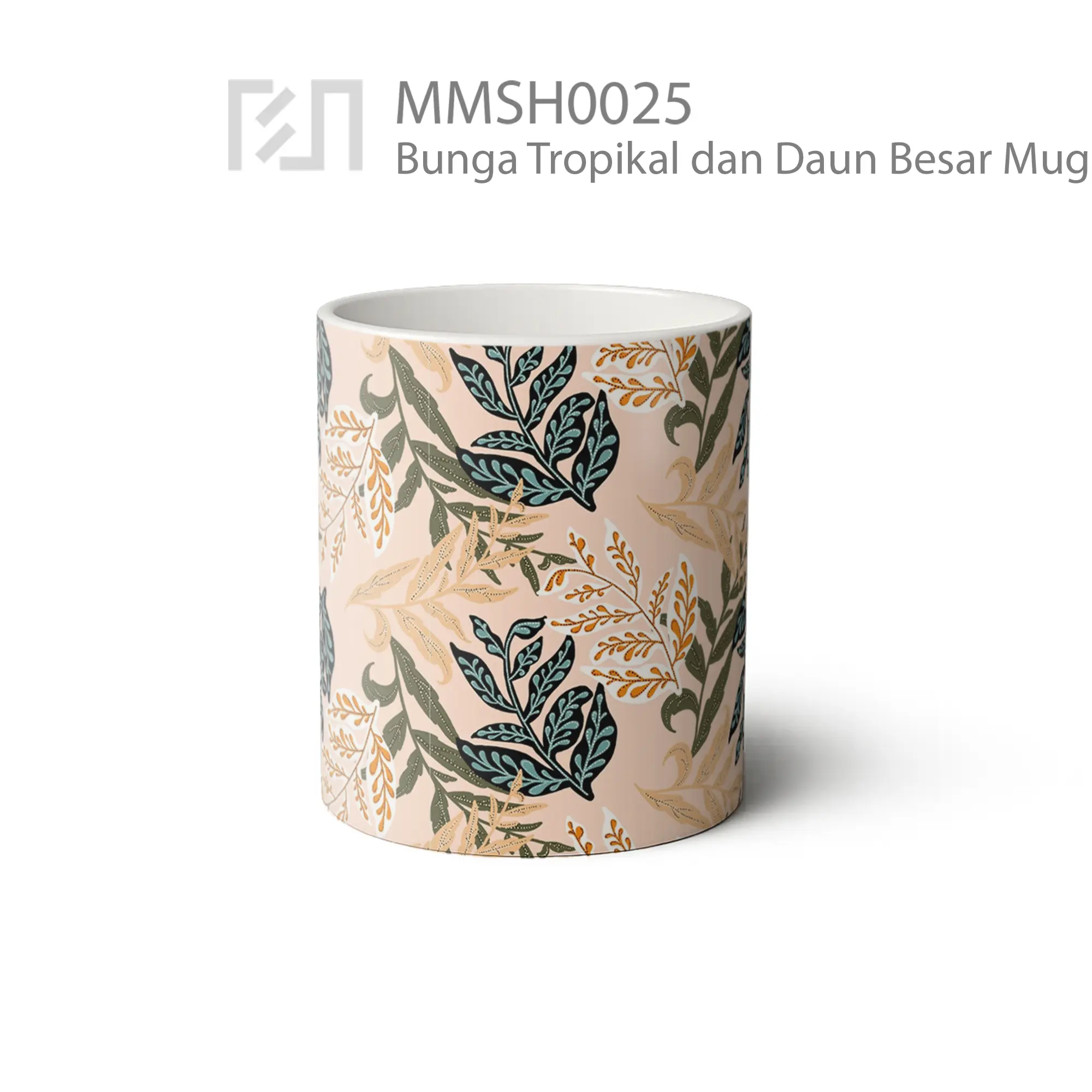 MMSH0025 Bunga Tropikal dan Daun Besar Mug - Tampak Tengah