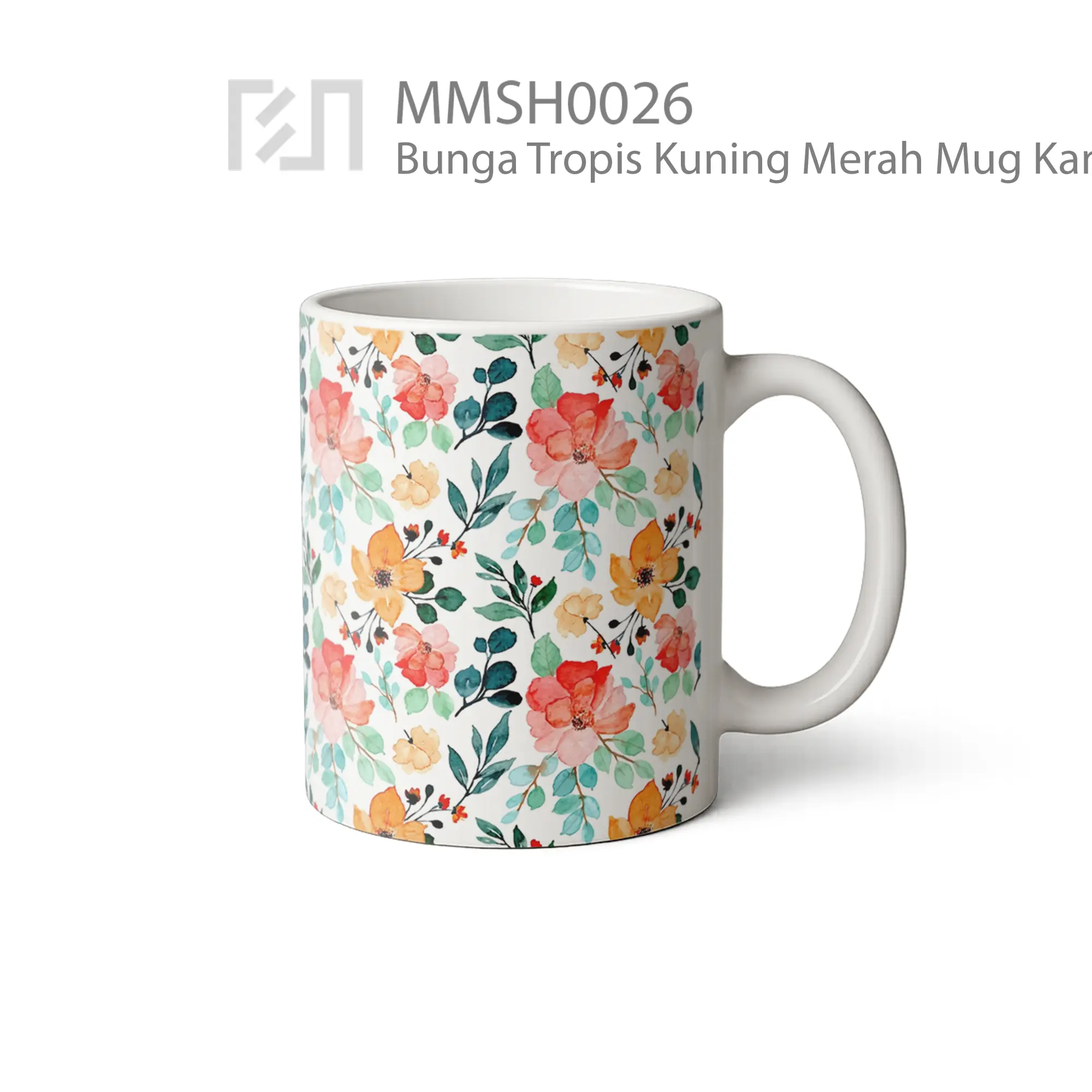 MMSH0026 Bunga Tropis Kuning Merah Mug - Tampak Kanan