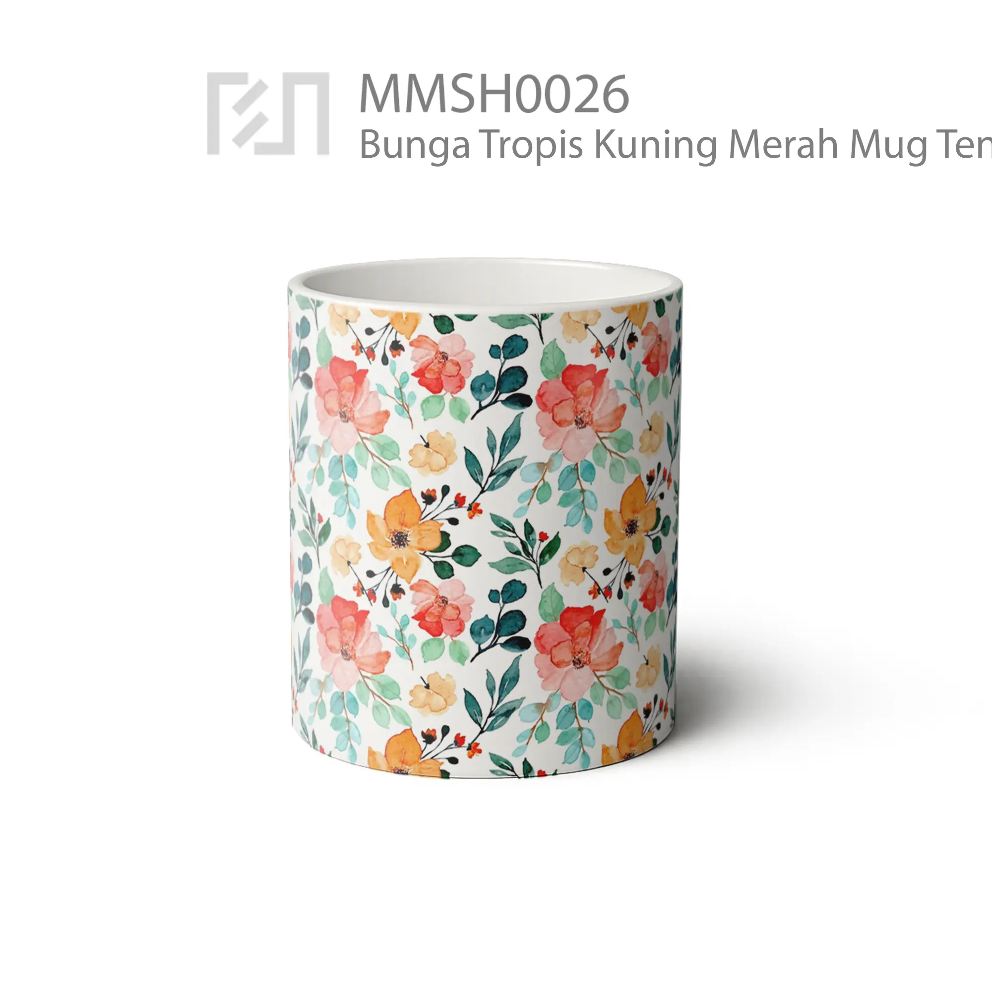 MMSH0026 Bunga Tropis Kuning Merah Mug - Tampak Tengah