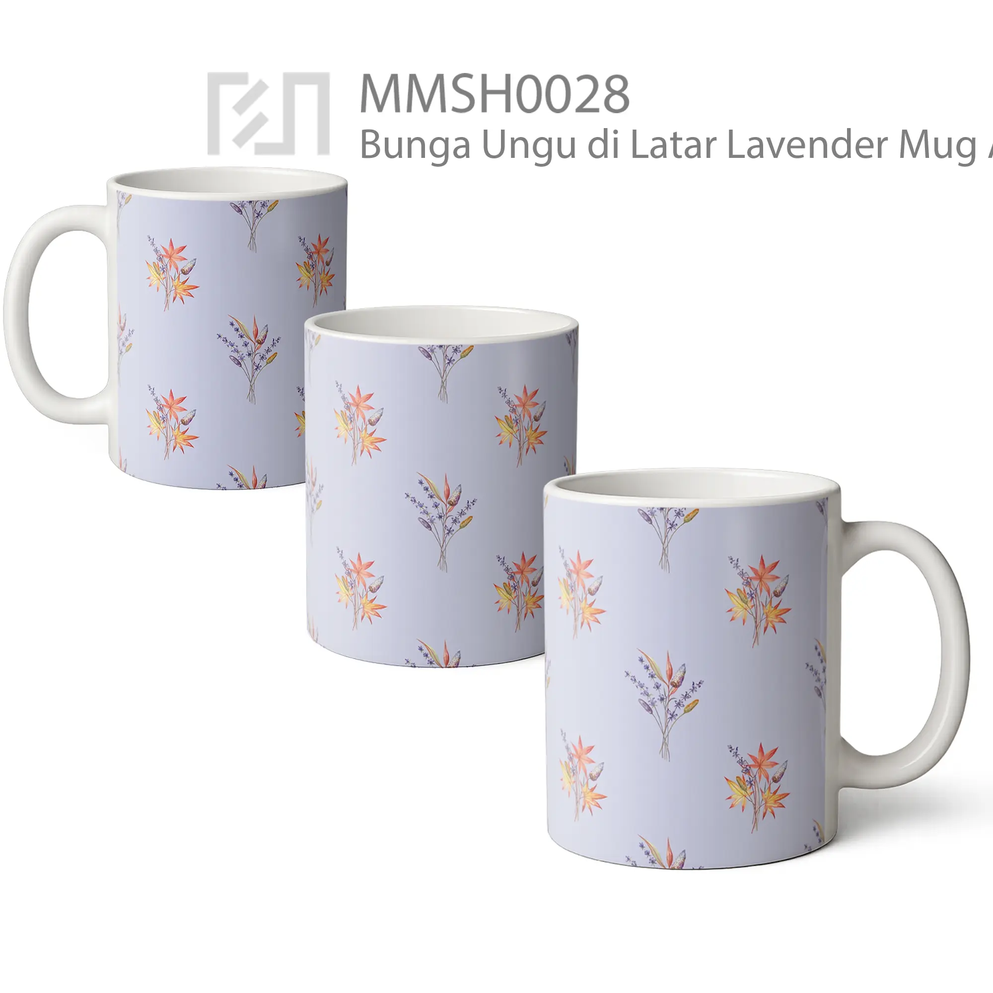 MMSH0028 Bunga Ungu di Latar Lavender Mug - All-side / Desain