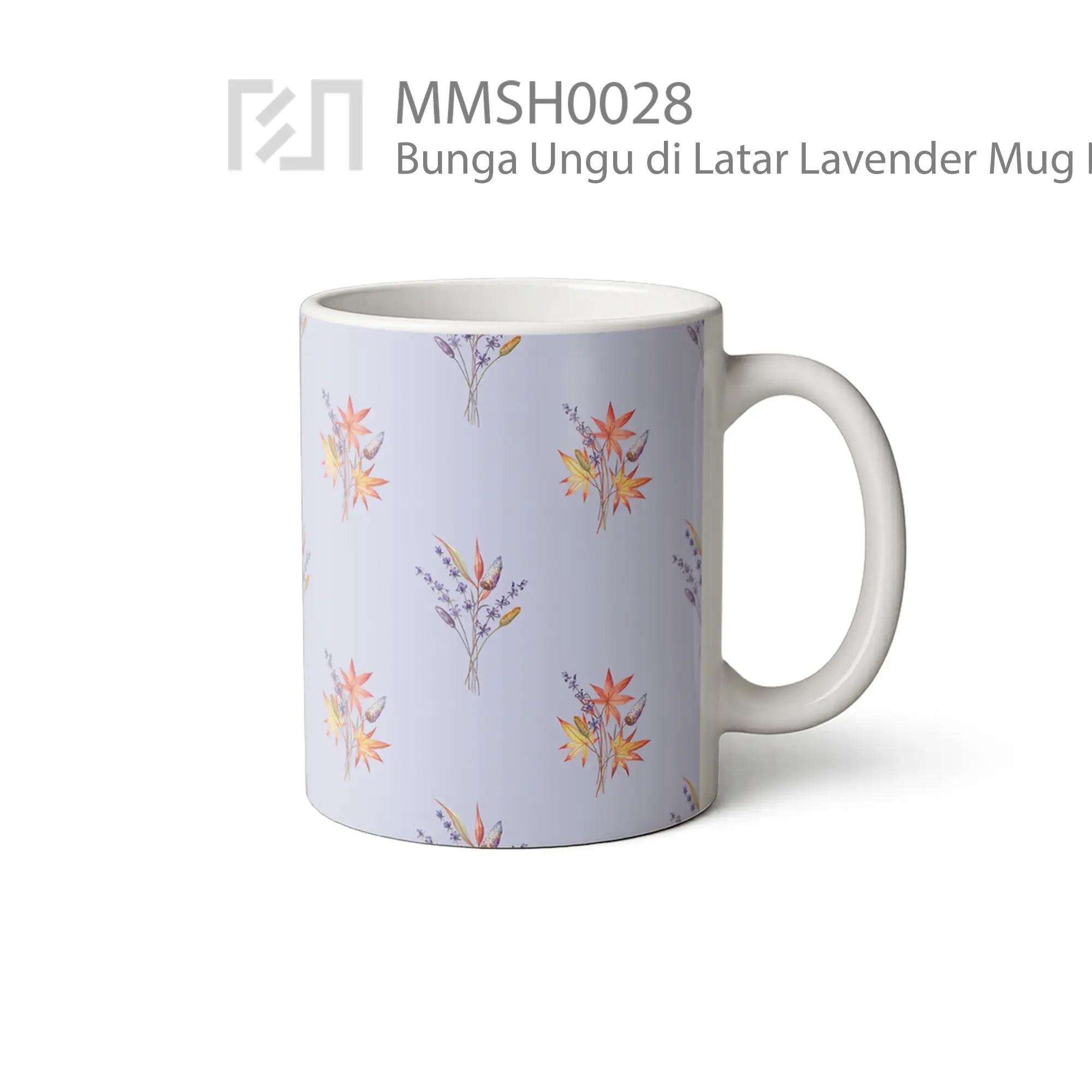 MMSH0028 Bunga Ungu di Latar Lavender Mug - Tampak Kanan
