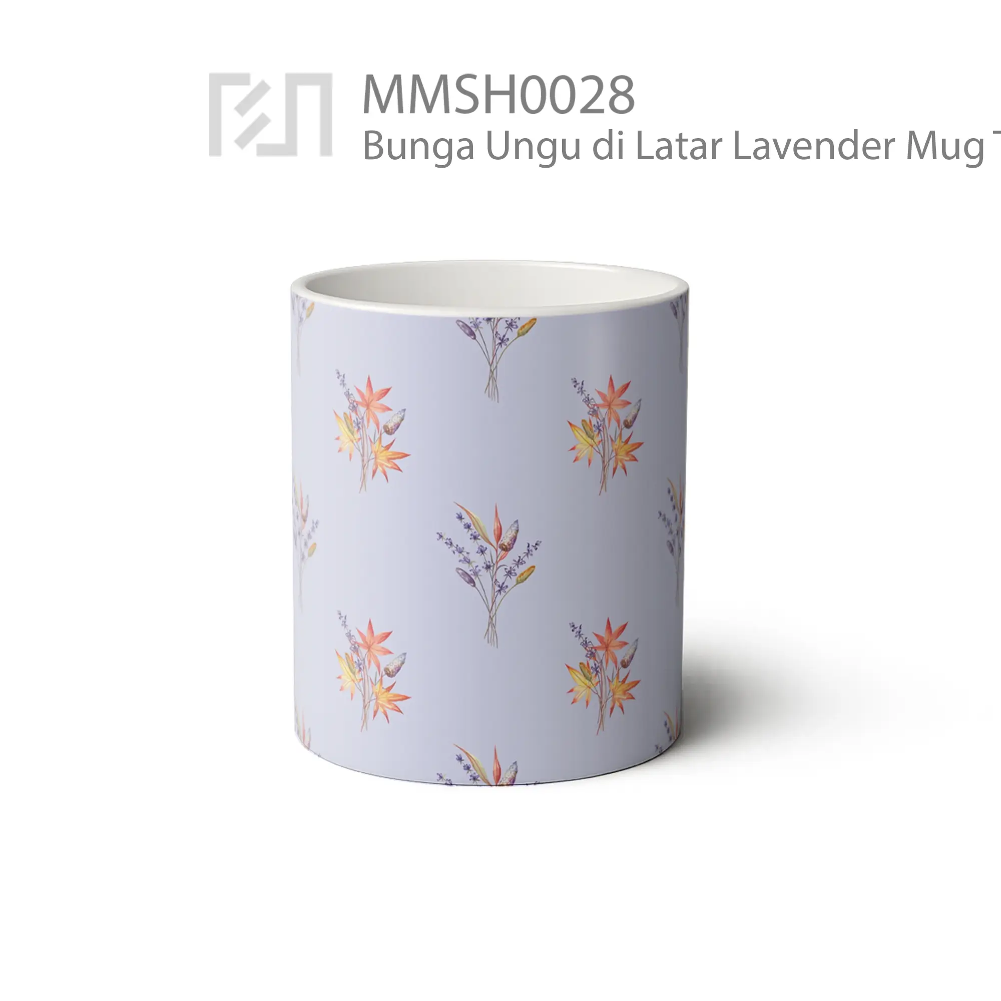 MMSH0028 Bunga Ungu di Latar Lavender Mug - Tampak Tengah