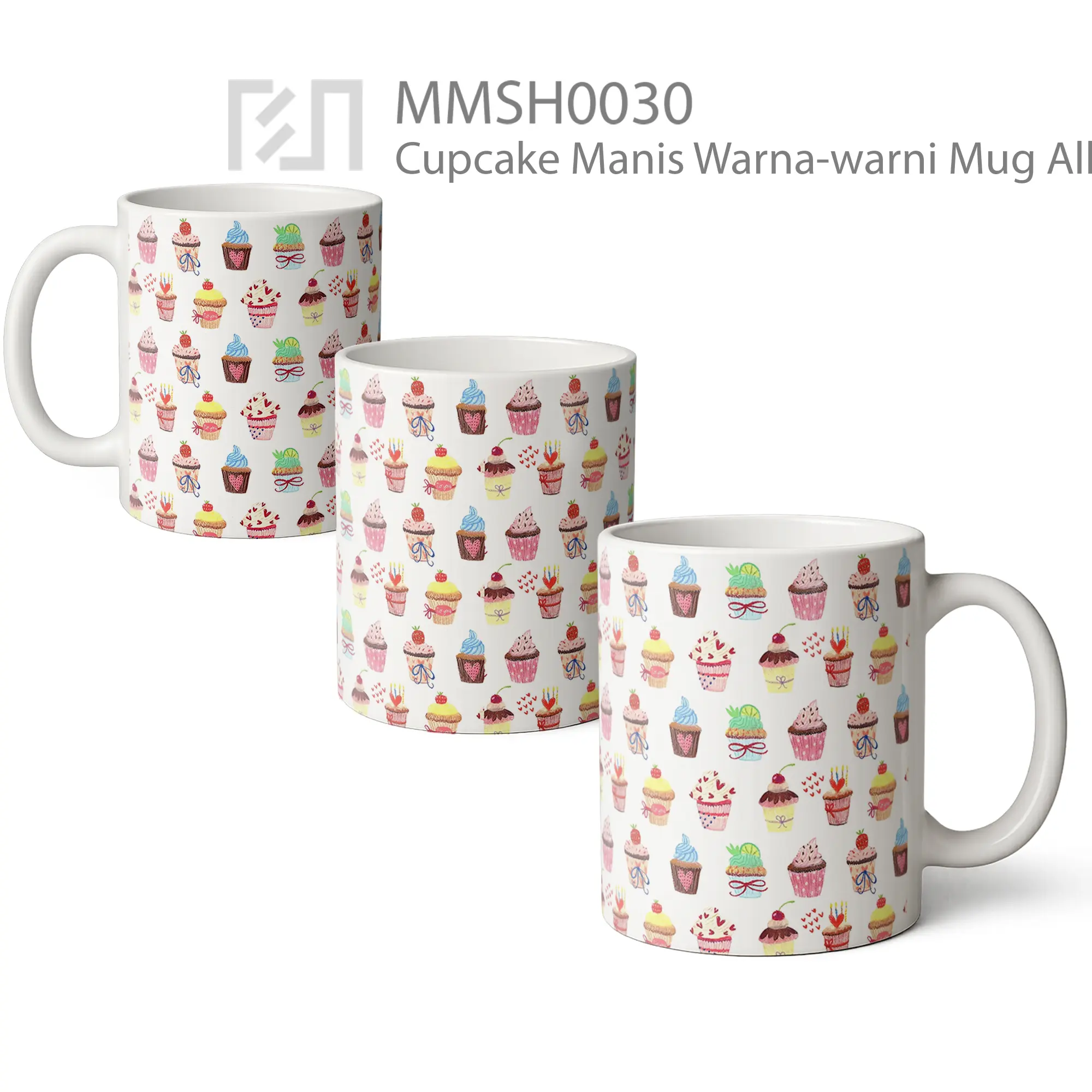 MMSH0030 Cupcake Manis Warna-warni Mug - All-side / Desain