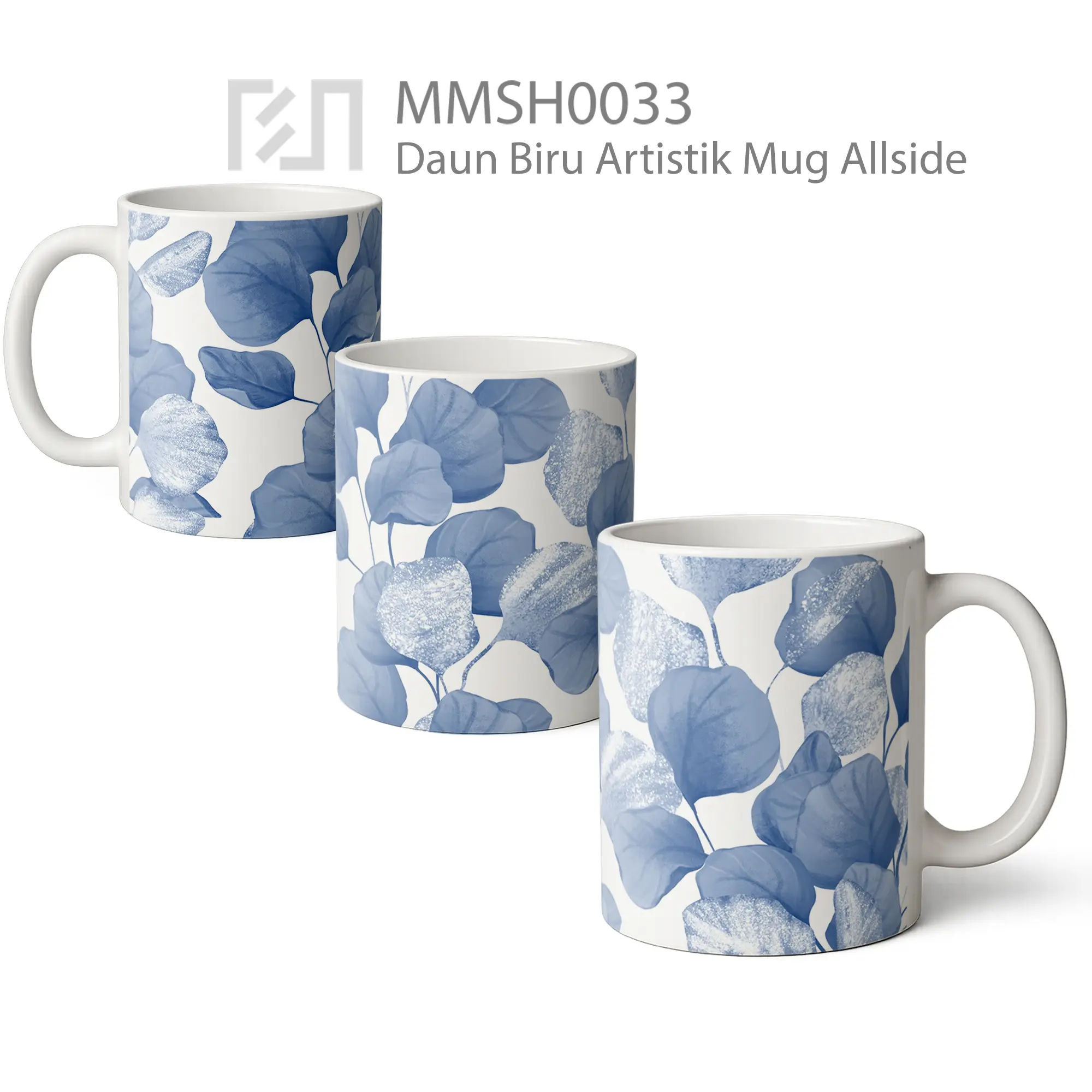 MMSH0033 Daun Biru Artistik Mug - All-side / Desain