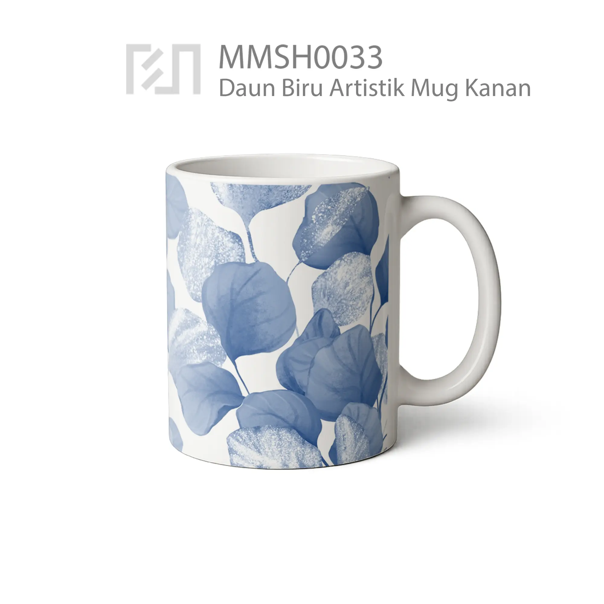 MMSH0033 Daun Biru Artistik Mug - Tampak Kanan