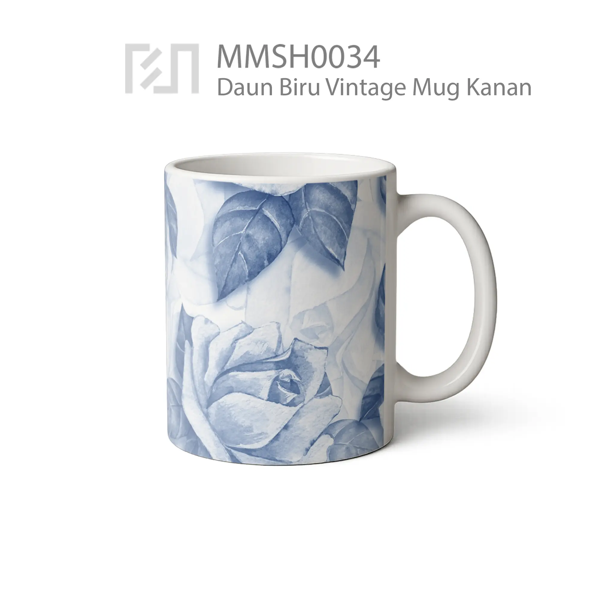 MMSH0034 Daun Biru Vintage Mug - Tampak Kanan