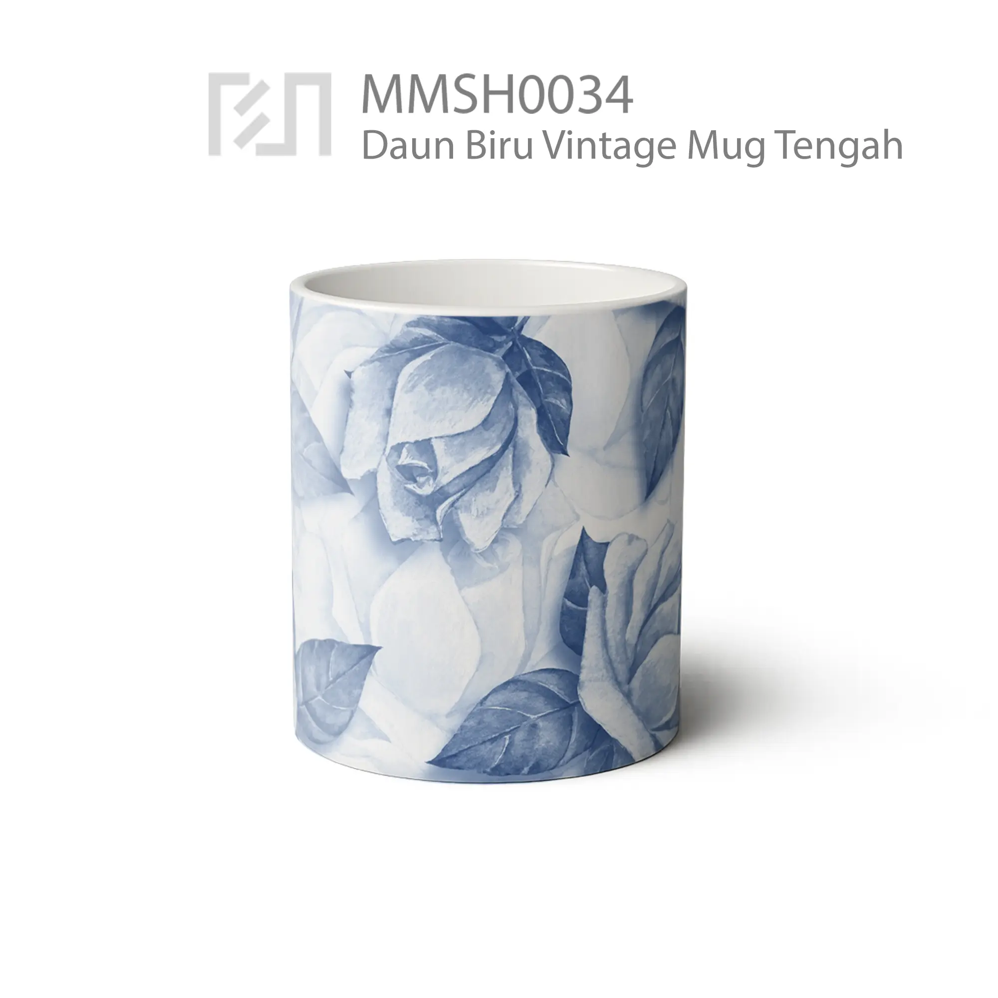 MMSH0034 Daun Biru Vintage Mug - Tampak Tengah