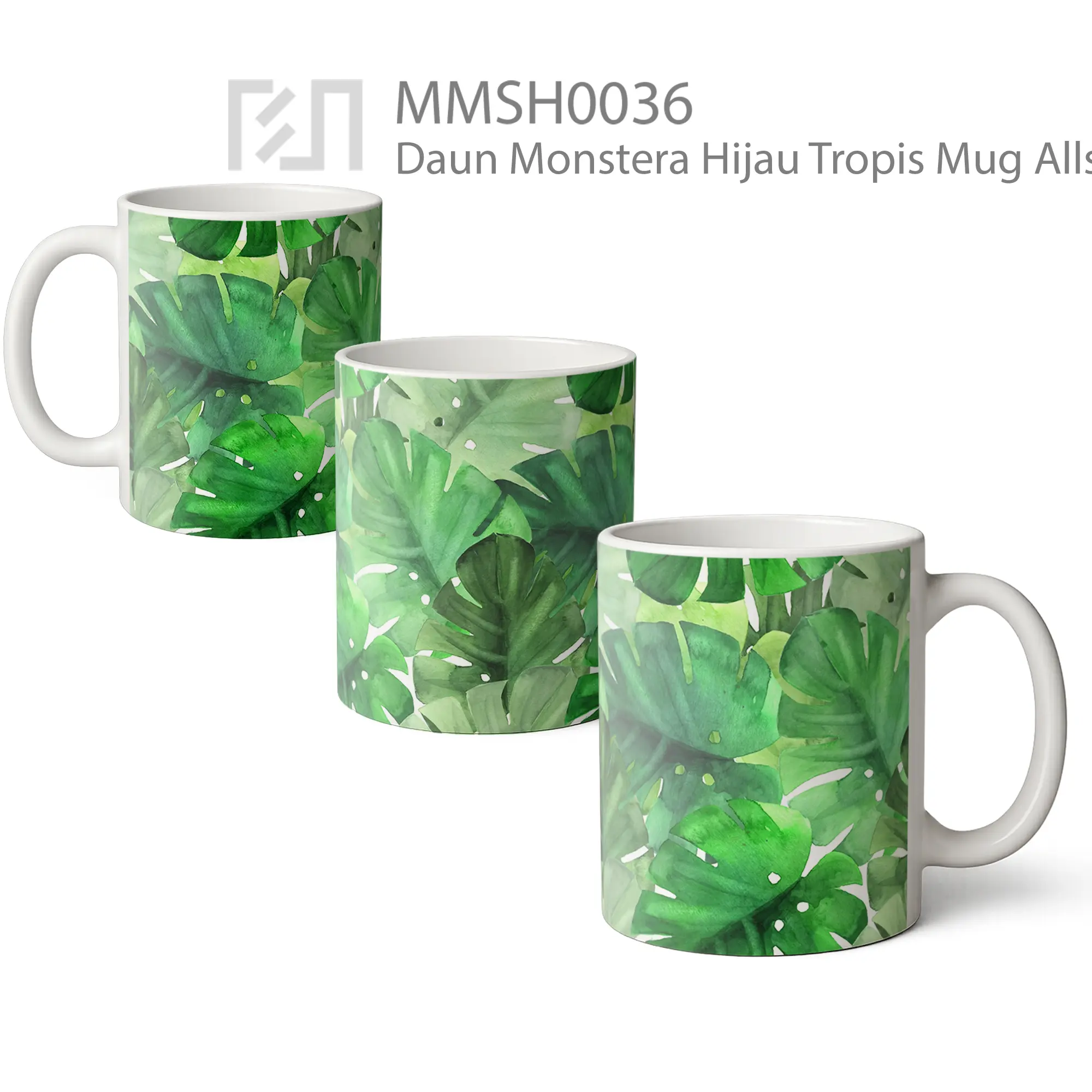 MMSH0036 Daun Monstera Hijau Tropis Mug - All-side / Desain