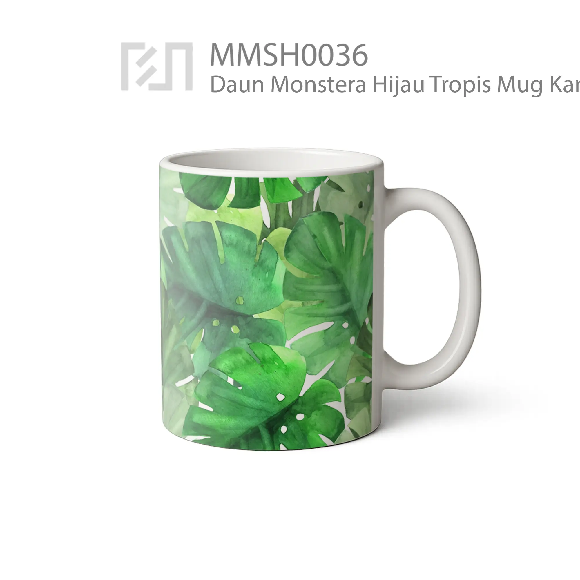MMSH0036 Daun Monstera Hijau Tropis Mug - Tampak Kanan