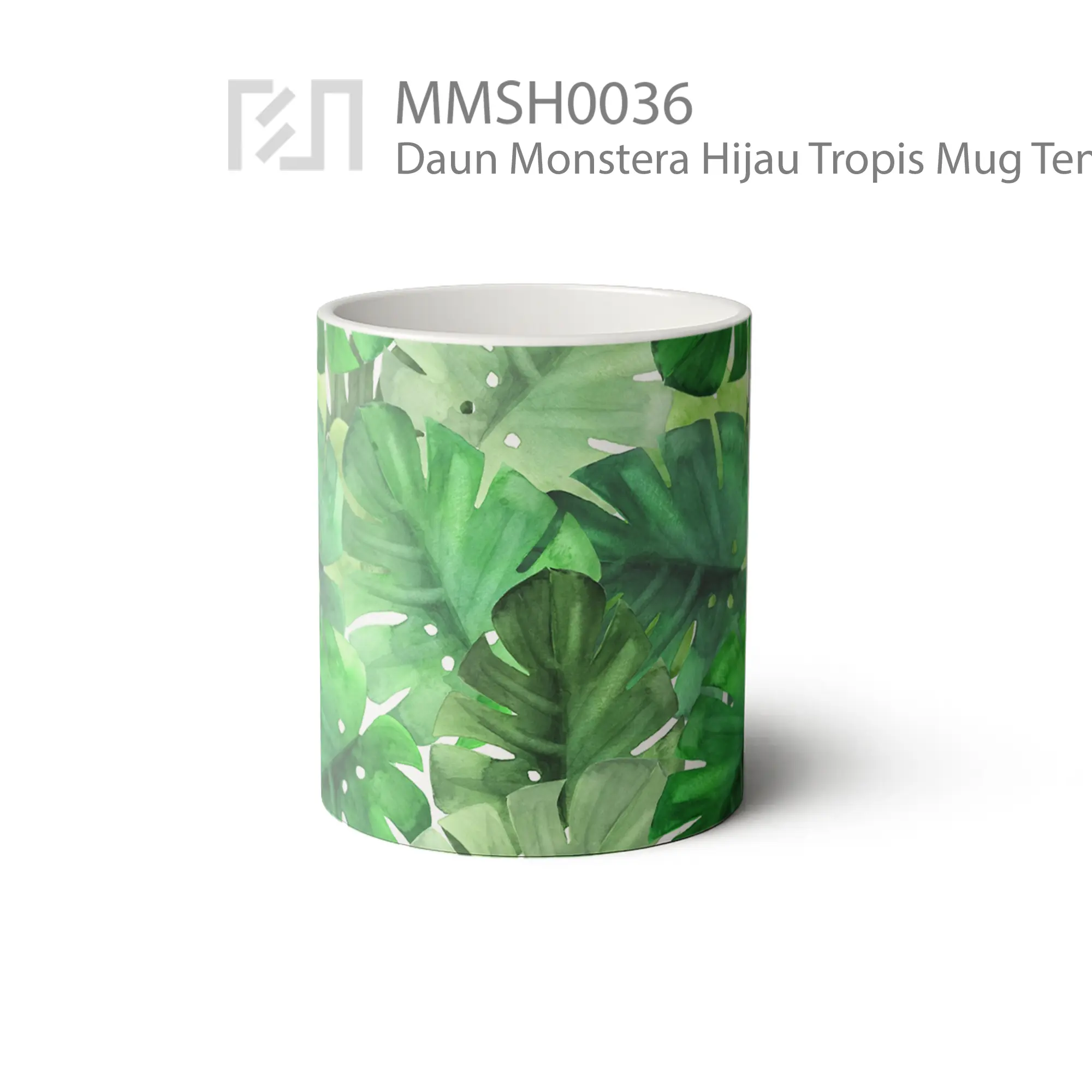 MMSH0036 Daun Monstera Hijau Tropis Mug - Tampak Tengah