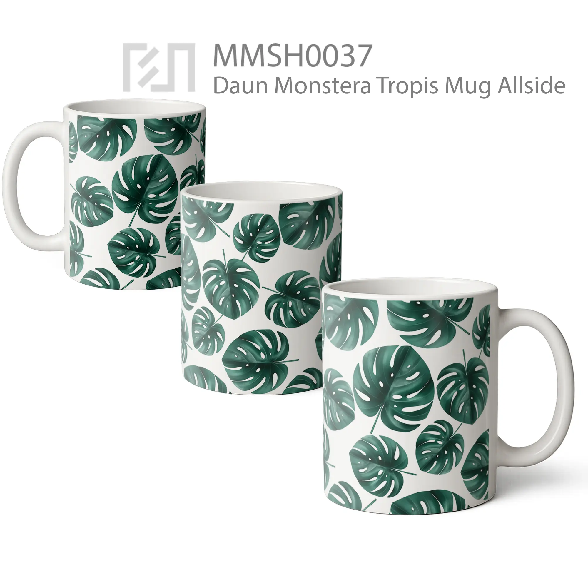 MMSH0037 Daun Monstera Tropis Mug - All-side / Desain