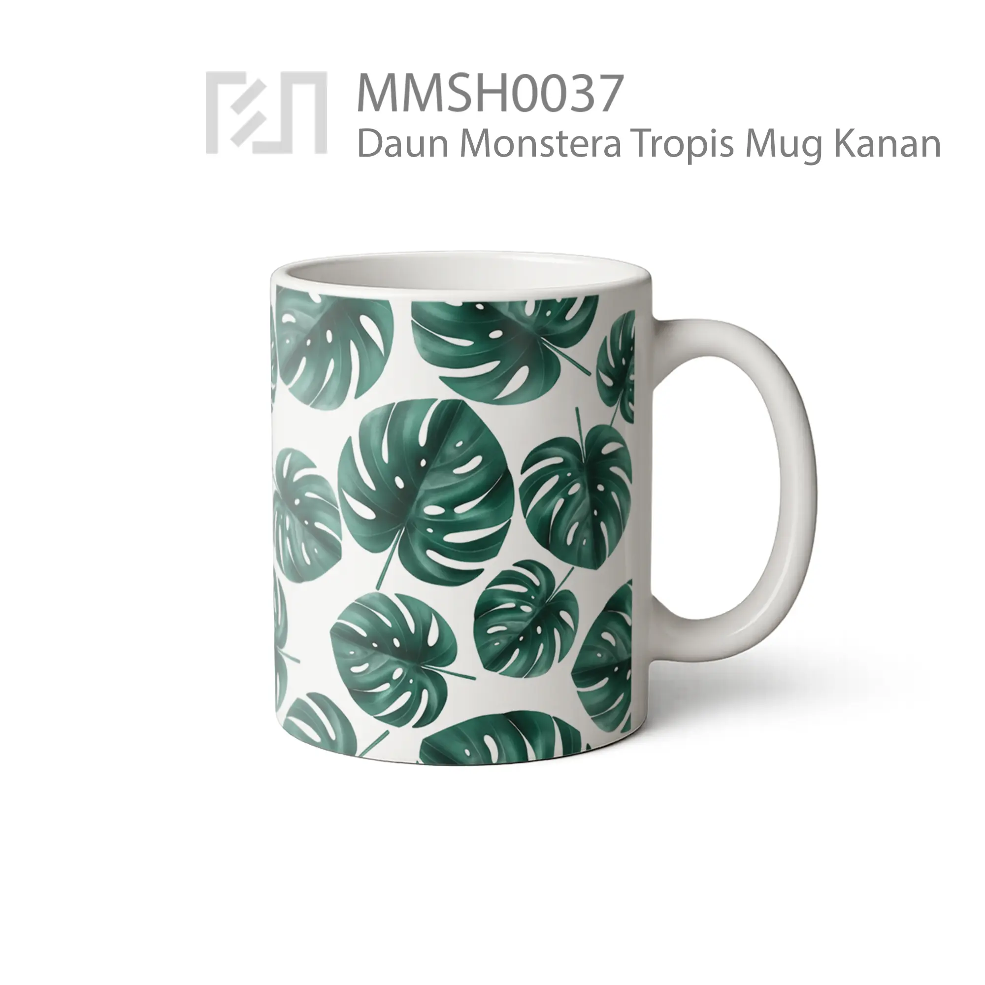 MMSH0037 Daun Monstera Tropis Mug - Tampak Kanan