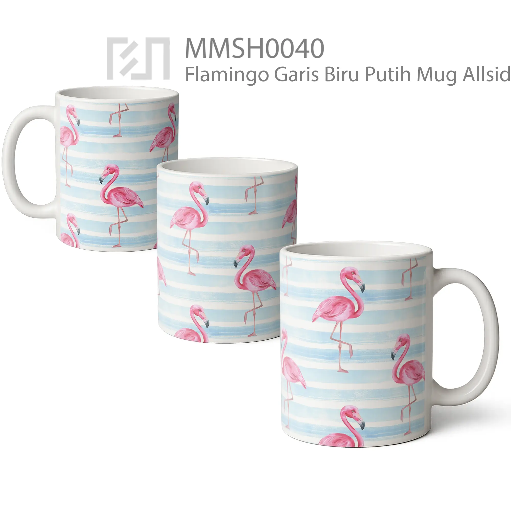 MMSH0040 Flamingo Garis Biru Putih Mug - All-side / Desain