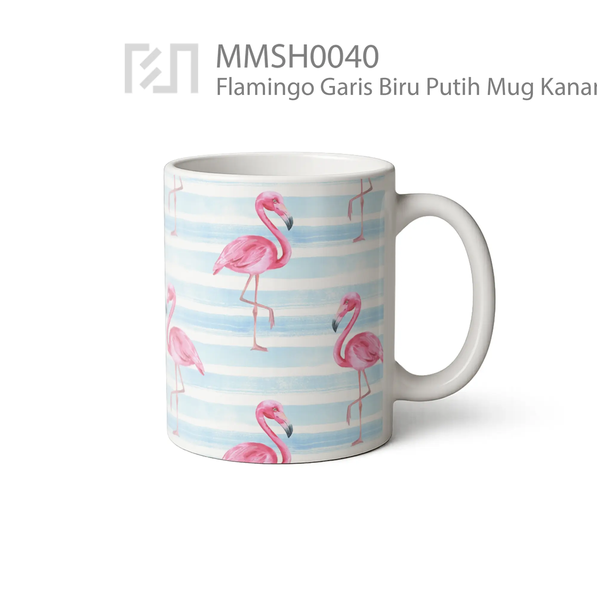 MMSH0040 Flamingo Garis Biru Putih Mug - Tampak Kanan