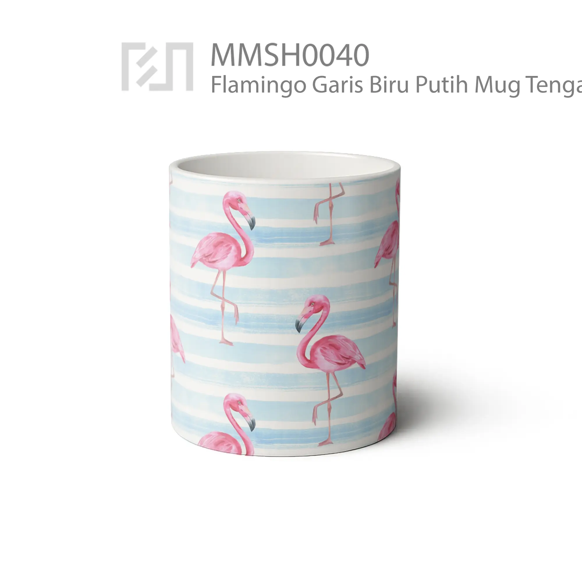 MMSH0040 Flamingo Garis Biru Putih Mug - Tampak Tengah