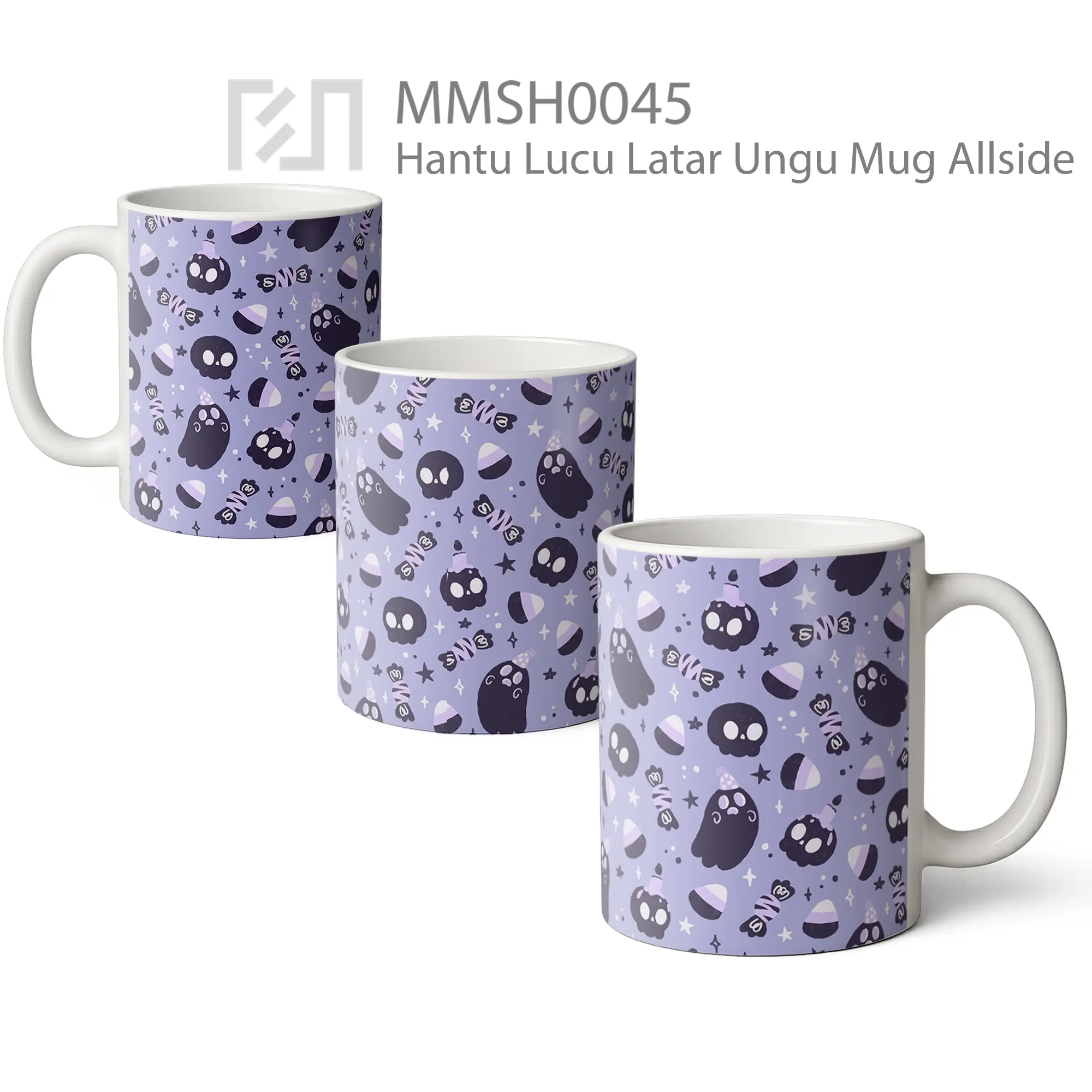 MMSH0045 Hantu Lucu Latar Ungu Mug - All-side / Desain