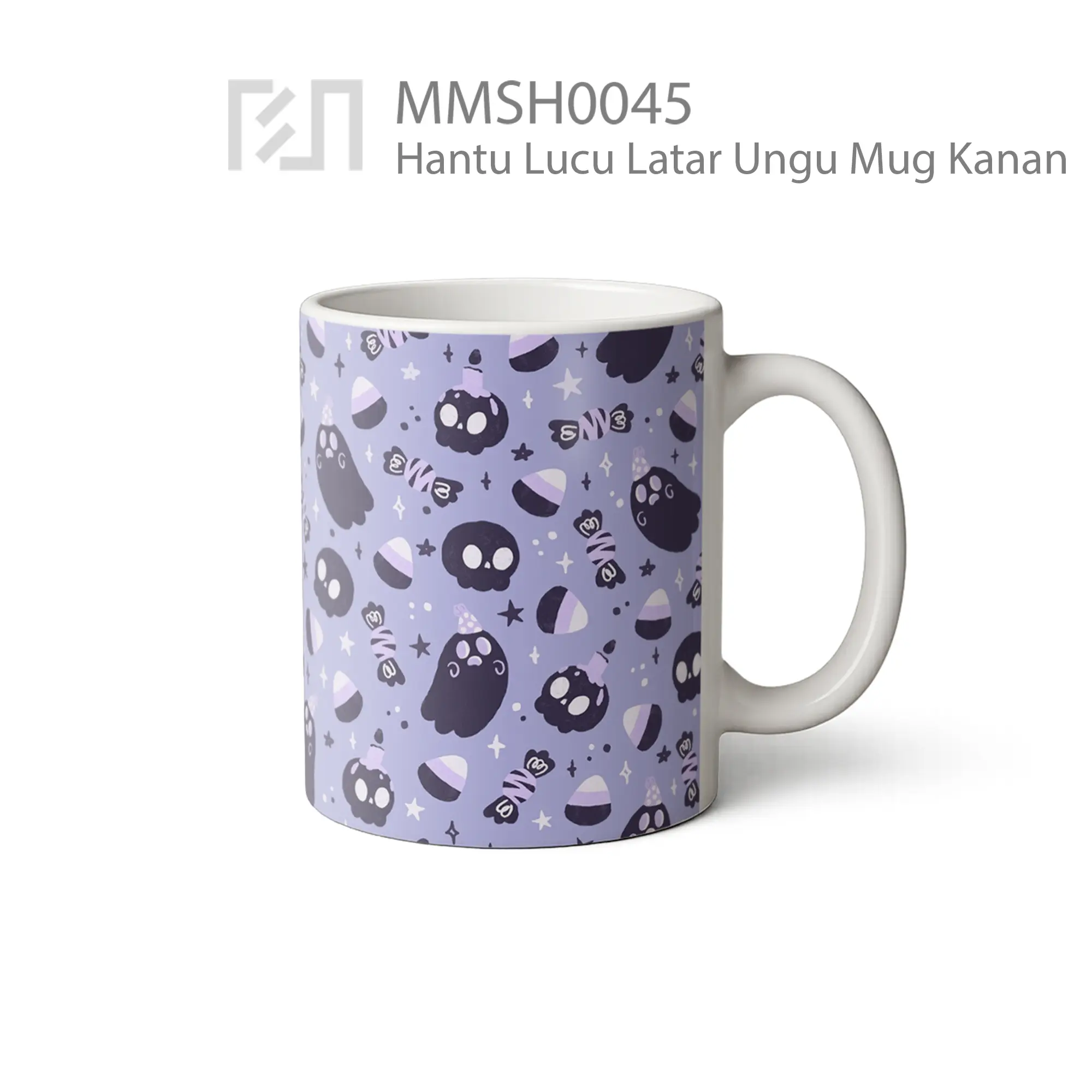 MMSH0045 Hantu Lucu Latar Ungu Mug - Tampak Kanan