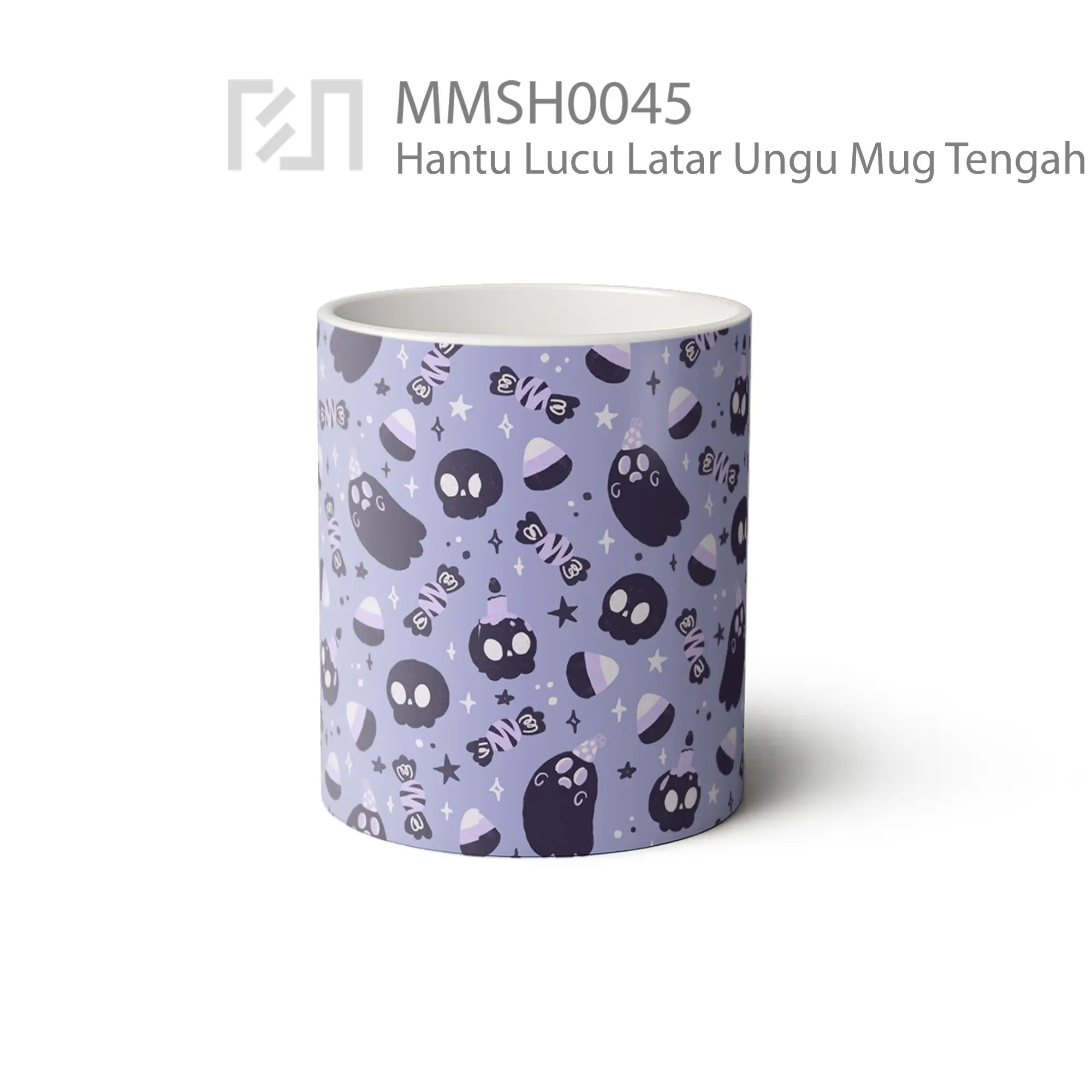 MMSH0045 Hantu Lucu Latar Ungu Mug - Tampak Tengah