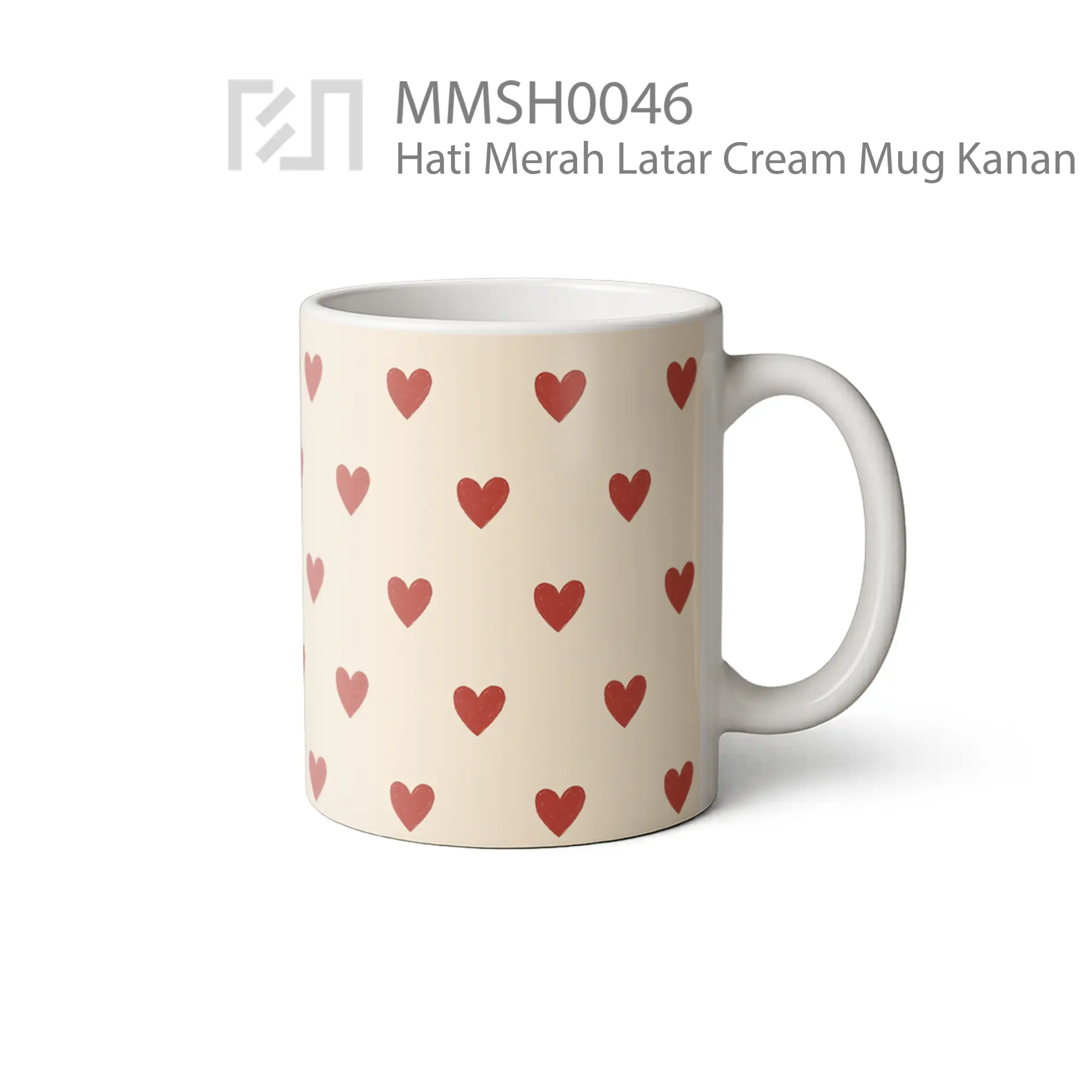 MMSH0046 Hati Merah Latar Cream Mug - Tampak Kanan
