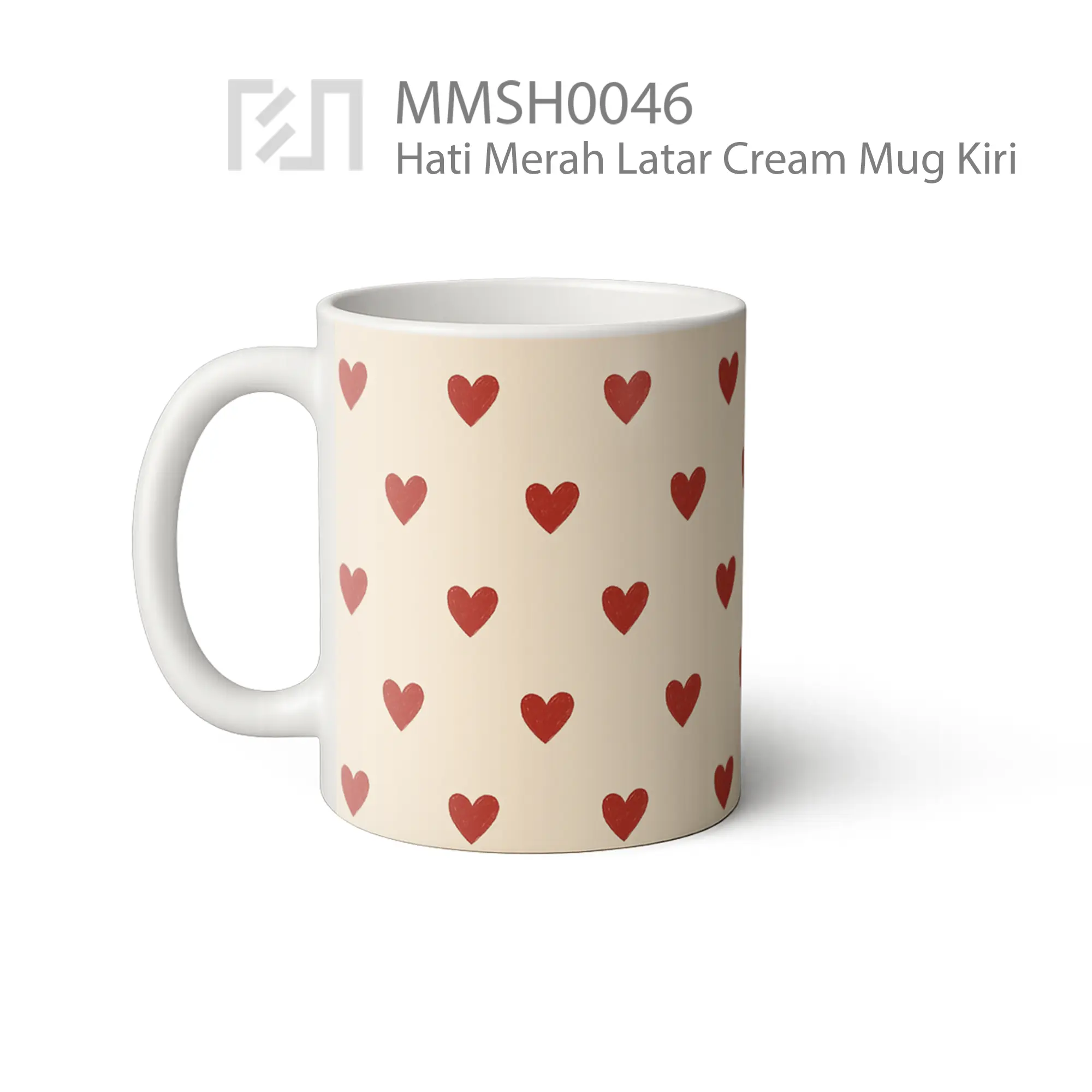 MMSH0046 Hati Merah Latar Cream Mug