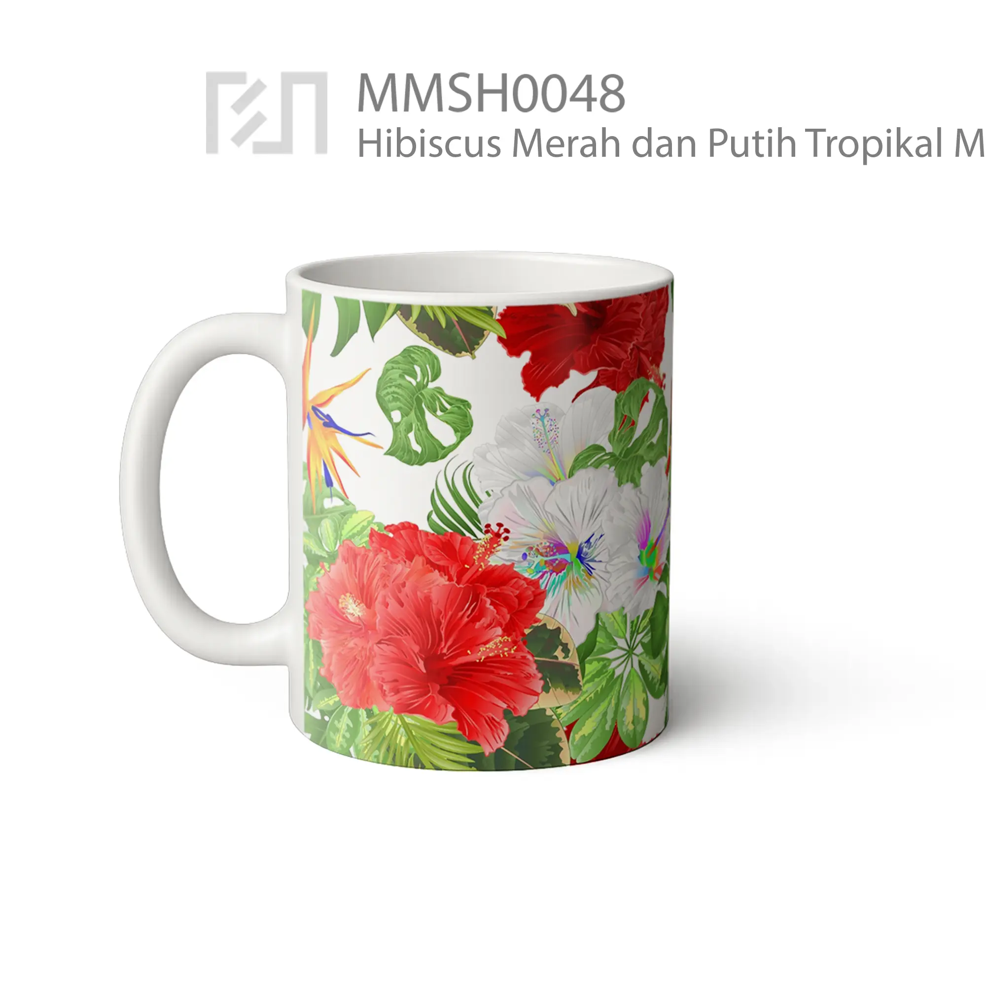 MMSH0048 Hibiscus Merah dan Putih Tropikal Mug
