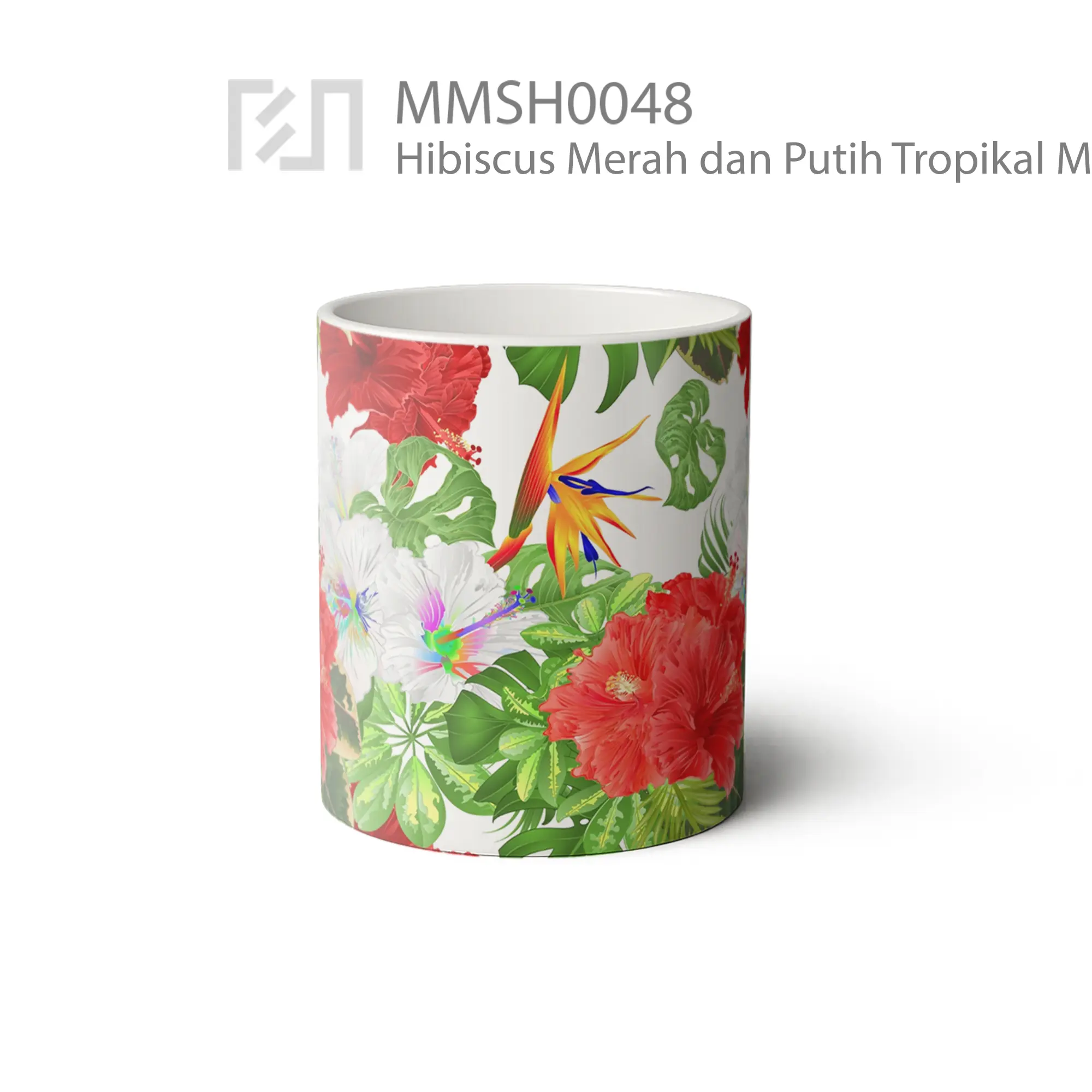 MMSH0048 Hibiscus Merah dan Putih Tropikal Mug - Tampak Tengah
