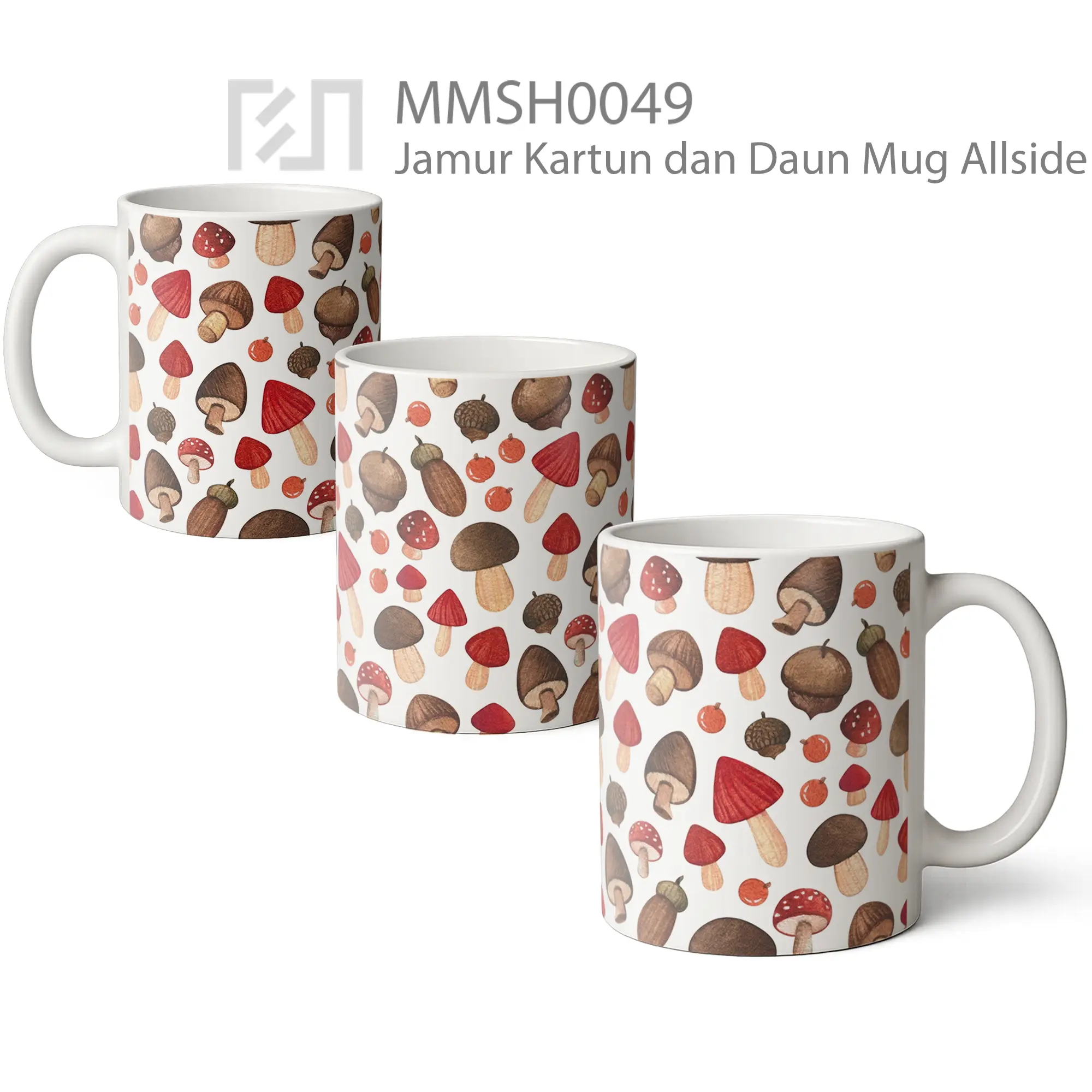 MMSH0049 Jamur Kartun dan Daun Mug - All-side / Desain