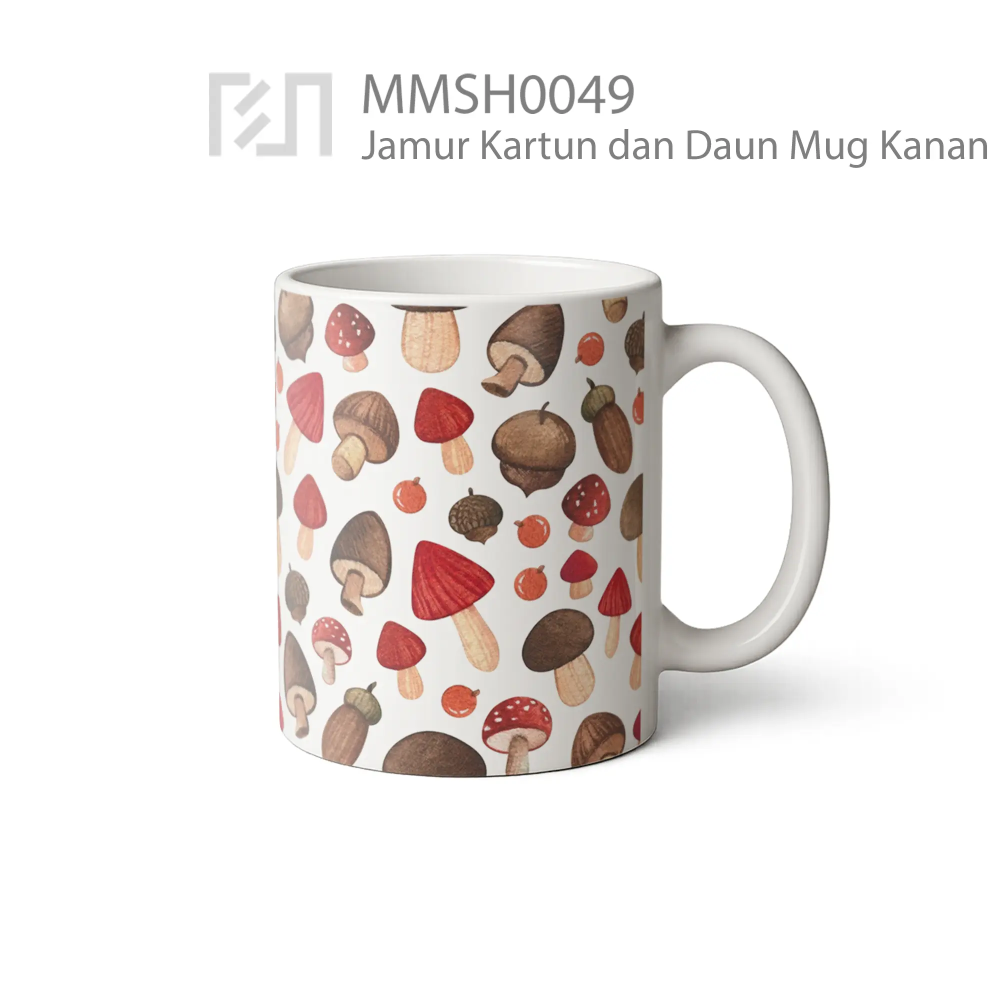 MMSH0049 Jamur Kartun dan Daun Mug - Tampak Kanan