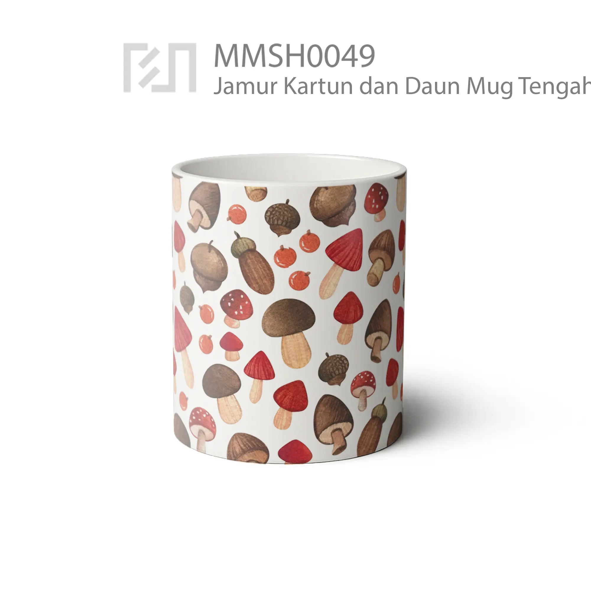 MMSH0049 Jamur Kartun dan Daun Mug - Tampak Tengah