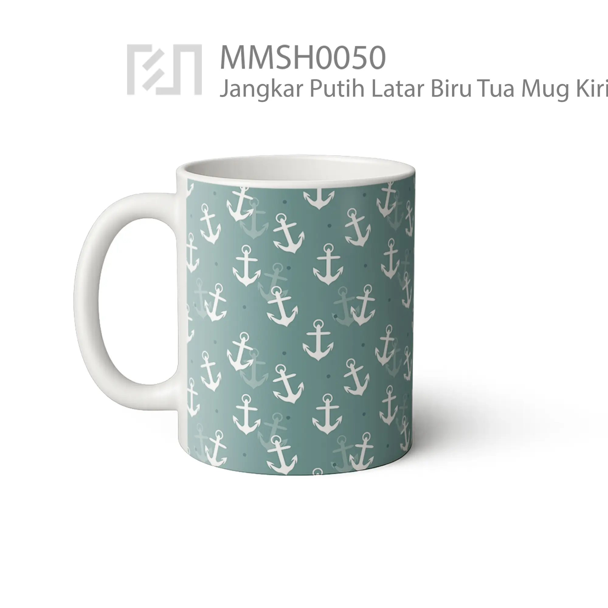 MMSH0050 Jangkar Putih Latar Biru Tua Mug
