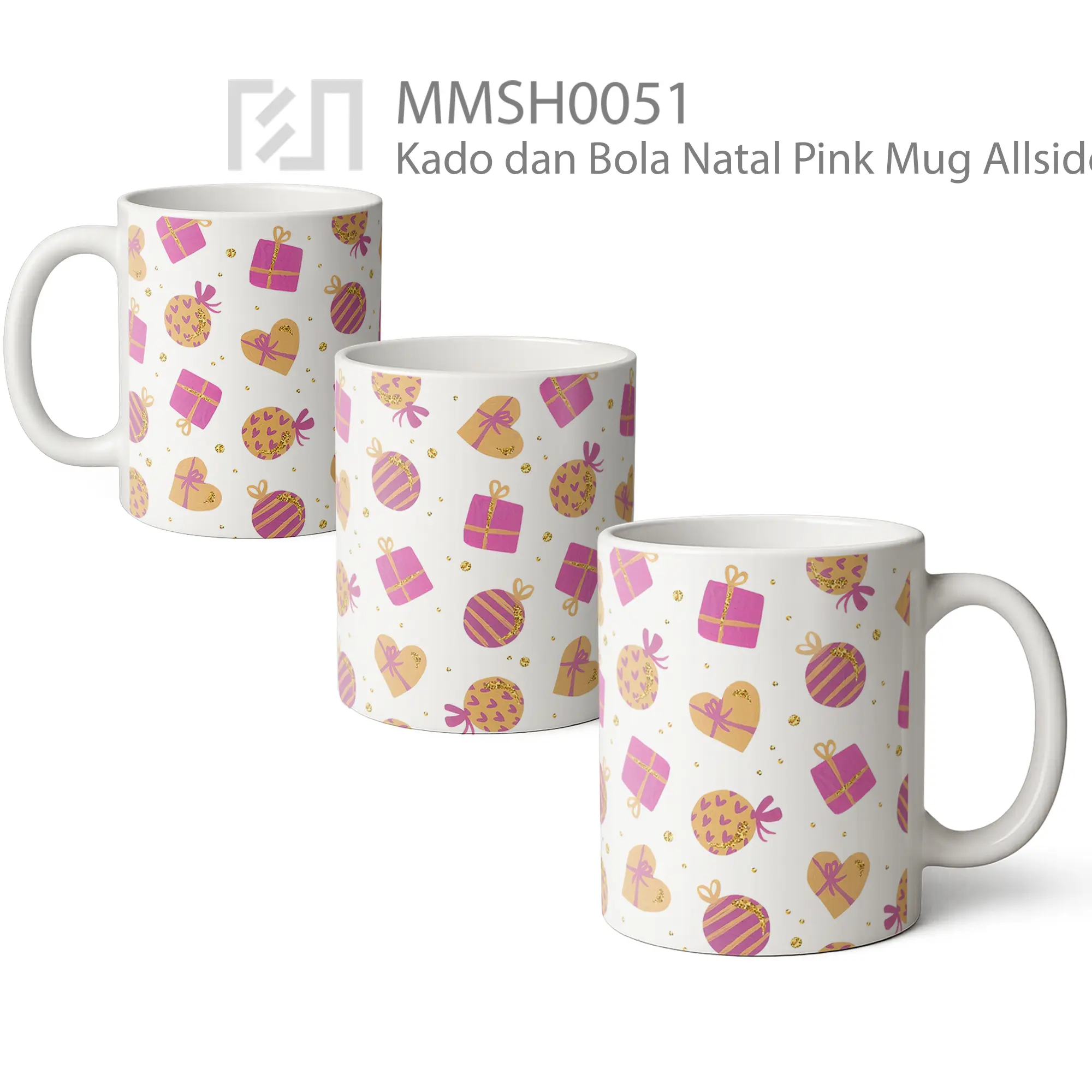 MMSH0051 Kado dan Bola Natal Pink Mug - All-side / Desain