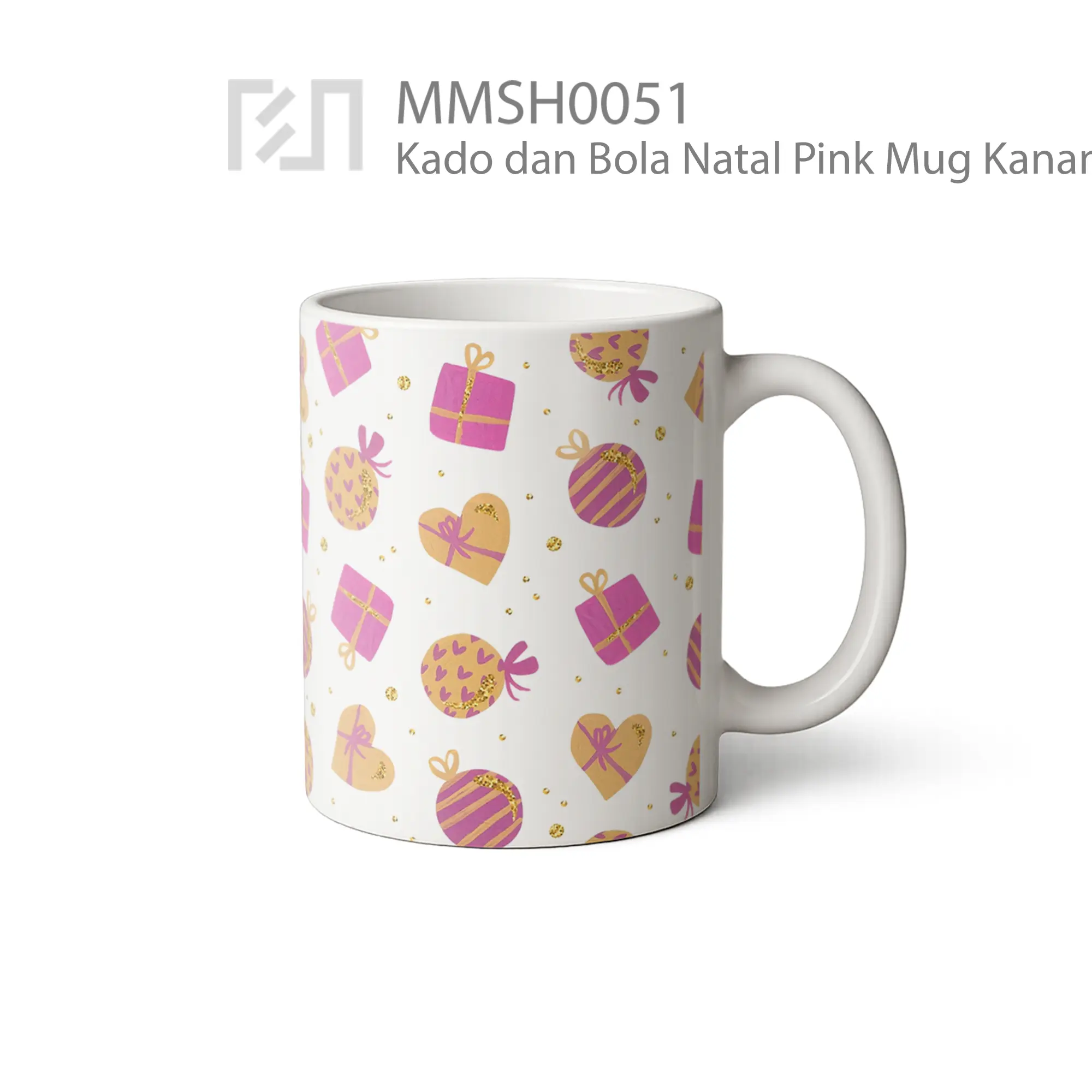 MMSH0051 Kado dan Bola Natal Pink Mug - Tampak Kanan