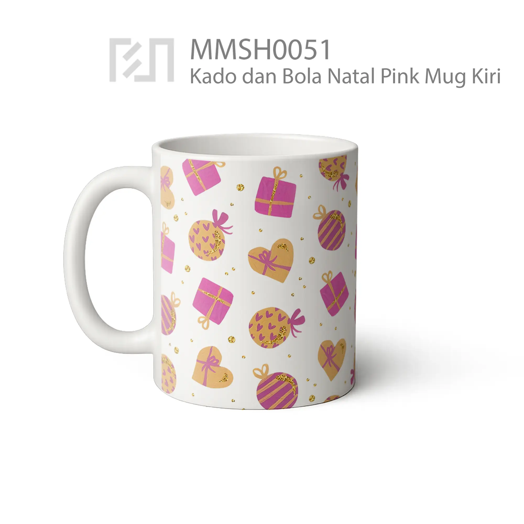 MMSH0051 Kado dan Bola Natal Pink Mug