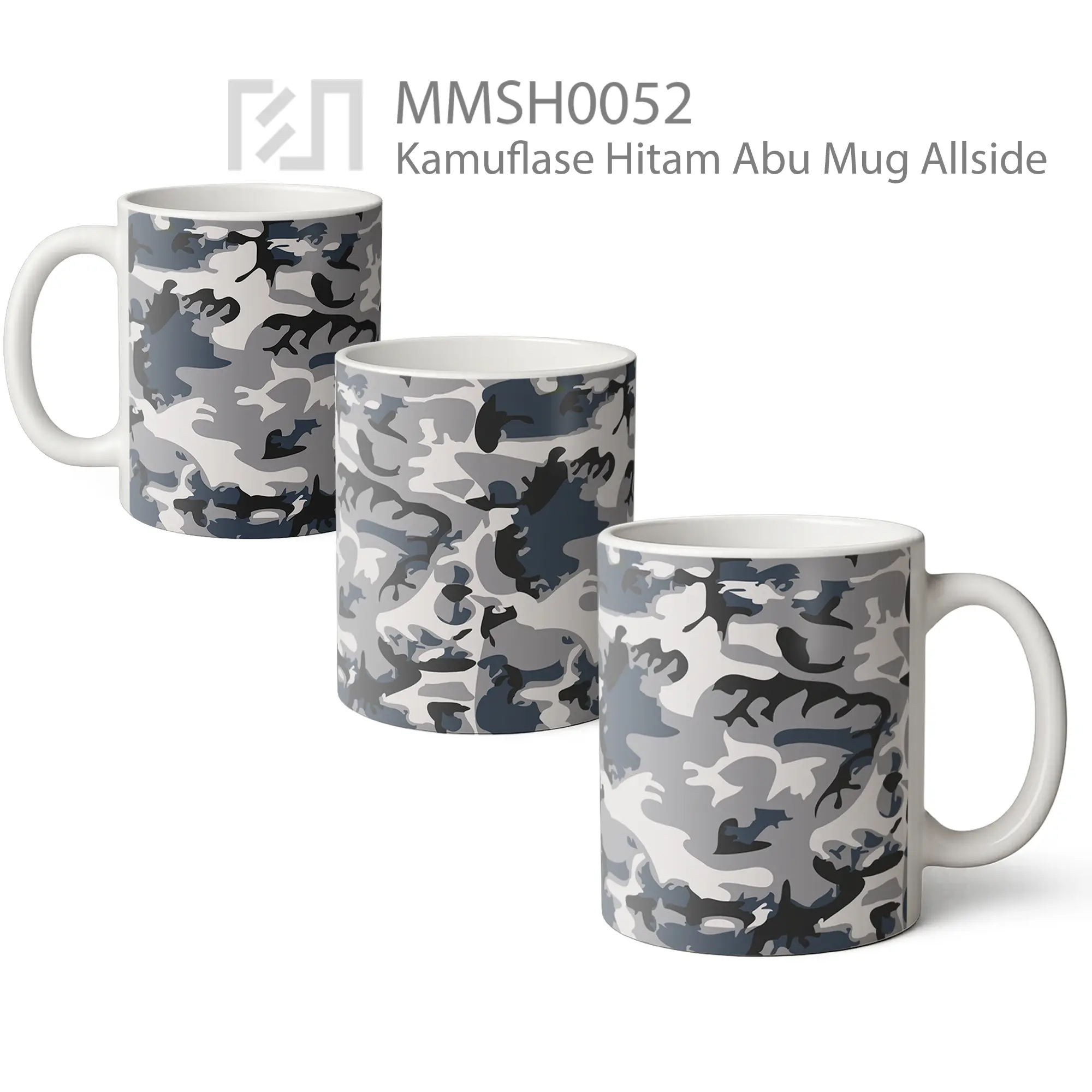 MMSH0052 Kamuflase Hitam Abu Mug - All-side / Desain