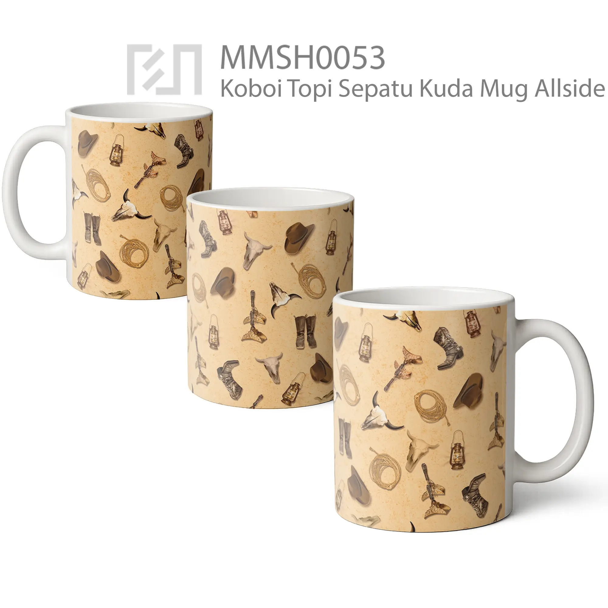 MMSH0053 Koboi Topi Sepatu Kuda Mug - All-side / Desain