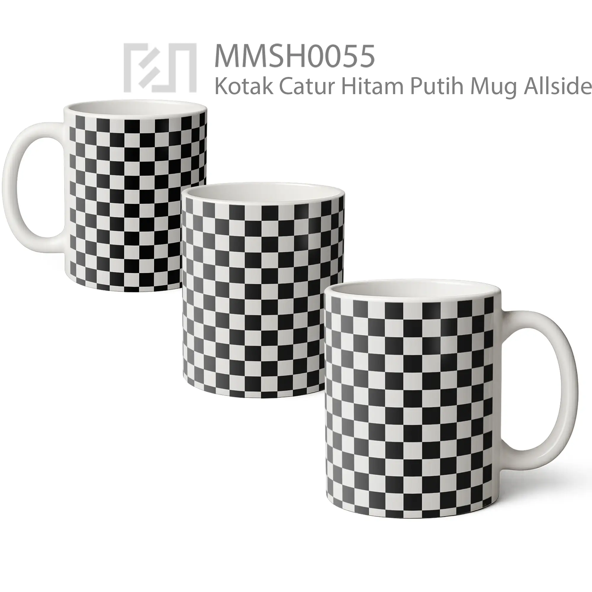 MMSH0055 Kotak Catur Hitam Putih Mug - All-side / Desain