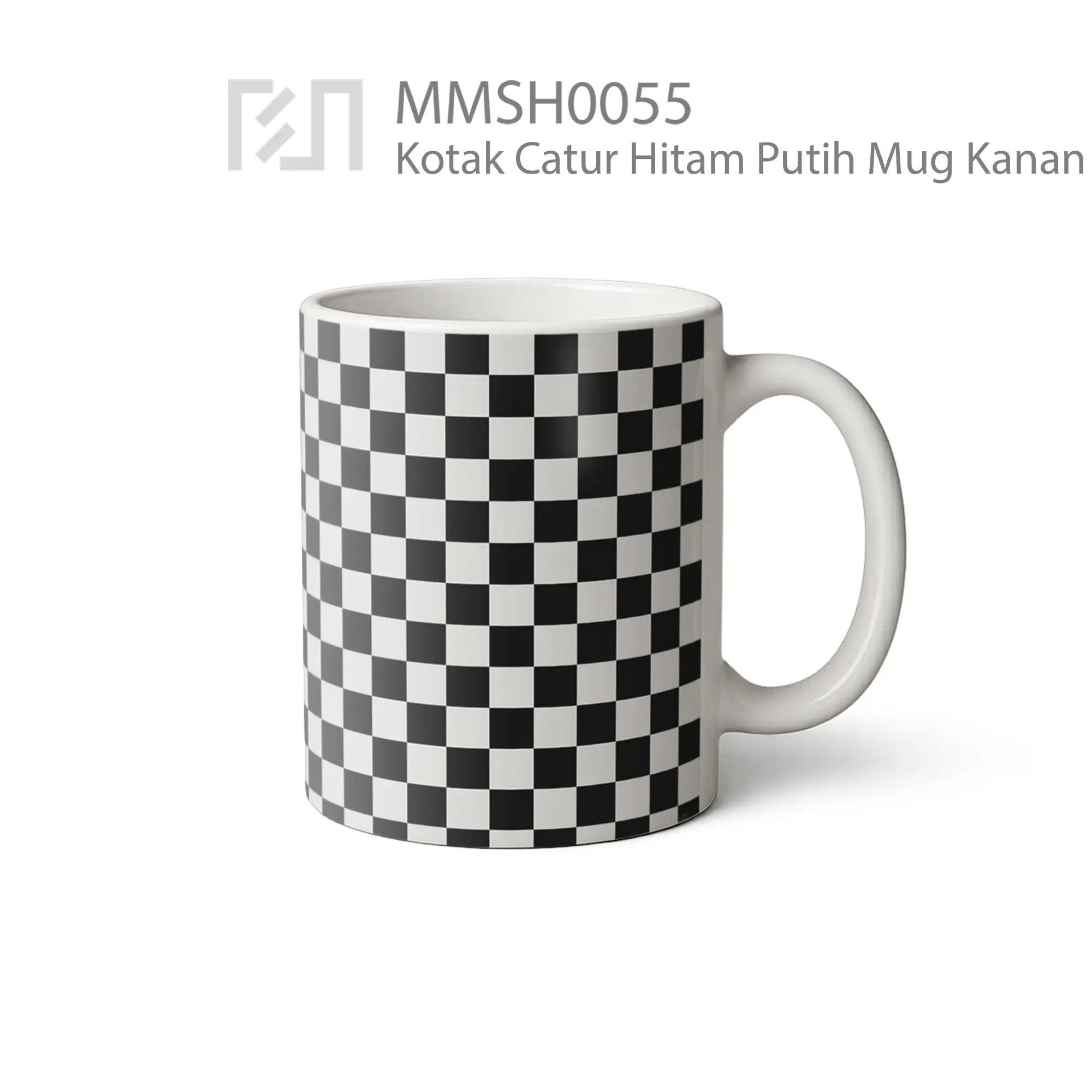 MMSH0055 Kotak Catur Hitam Putih Mug - Tampak Kanan