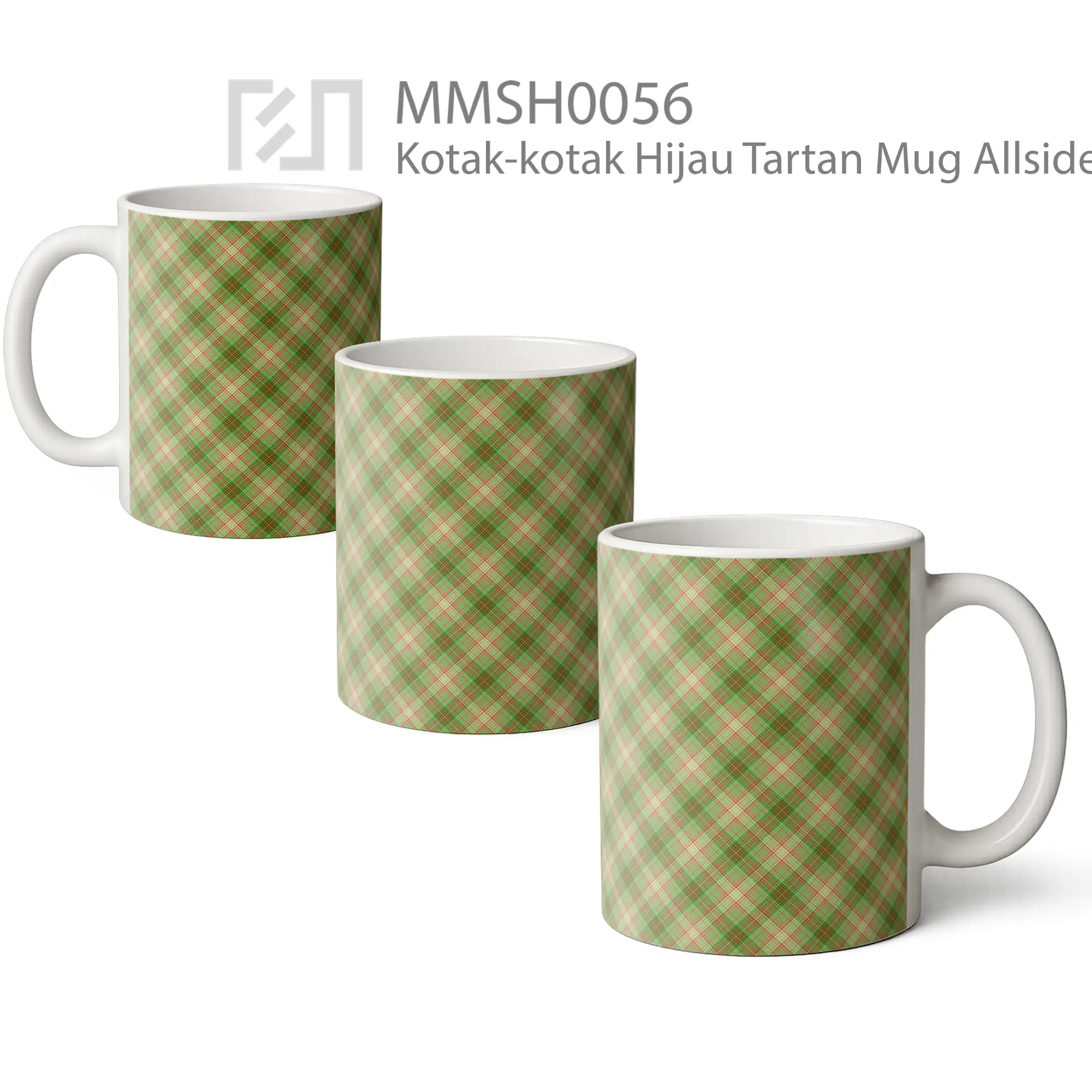 MMSH0056 Kotak-kotak Hijau Tartan Mug - All-side / Desain