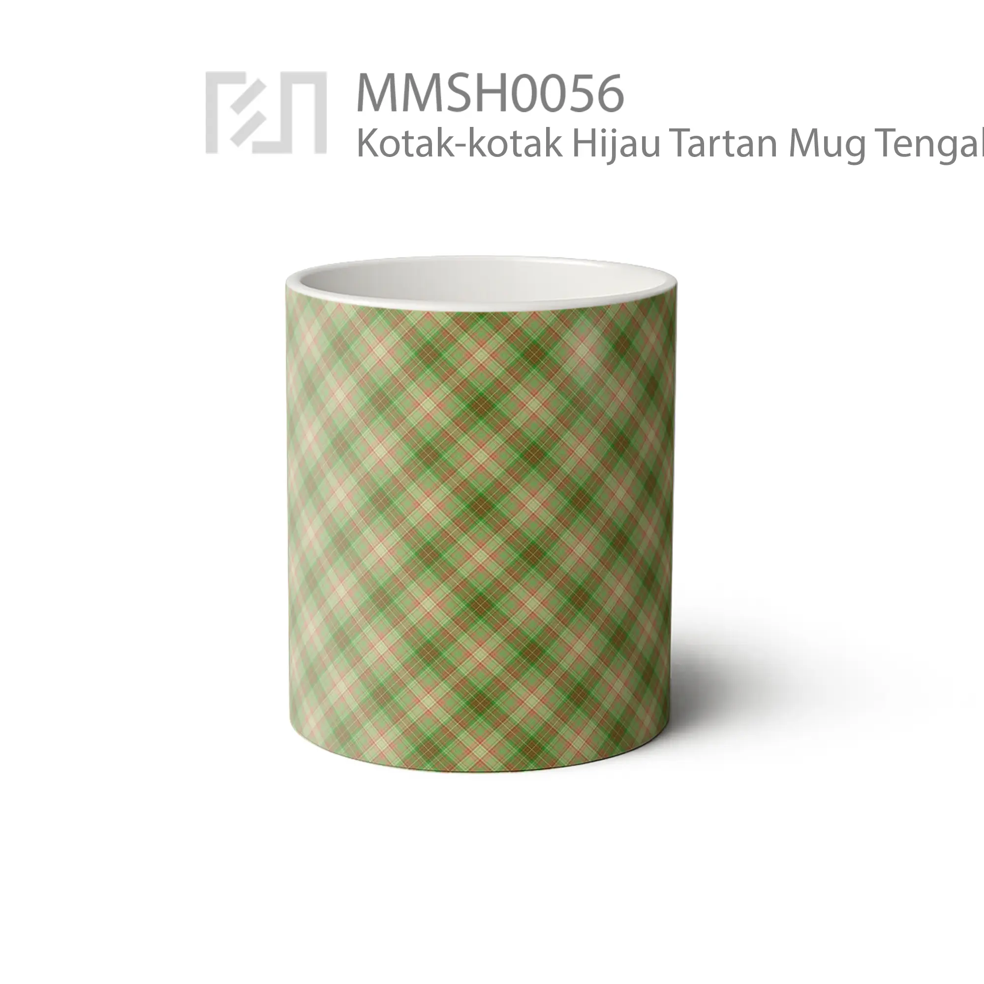 MMSH0056 Kotak-kotak Hijau Tartan Mug - Tampak Tengah