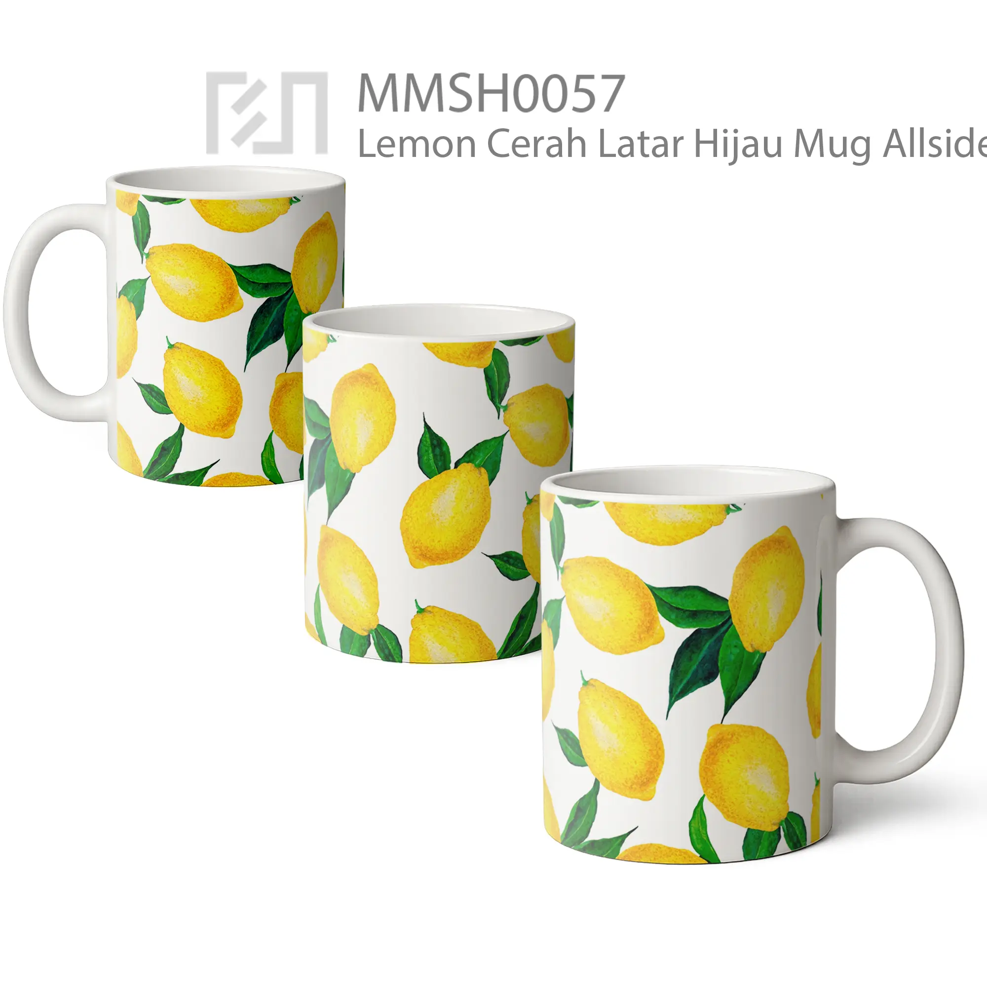 MMSH0057 Lemon Cerah Latar Hijau Mug - All-side / Desain