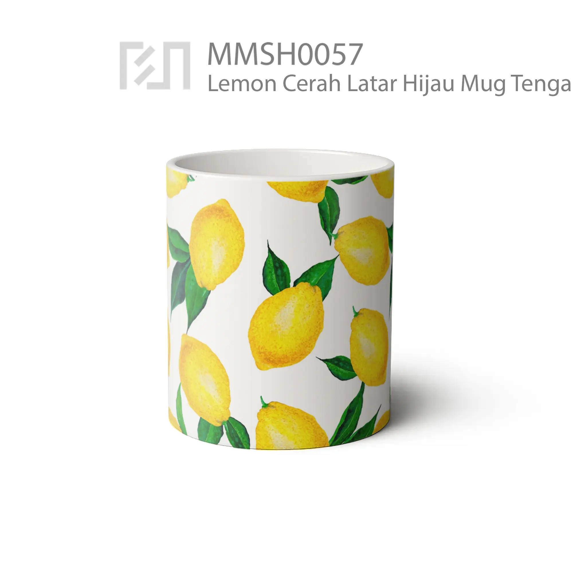 MMSH0057 Lemon Cerah Latar Hijau Mug - Tampak Tengah