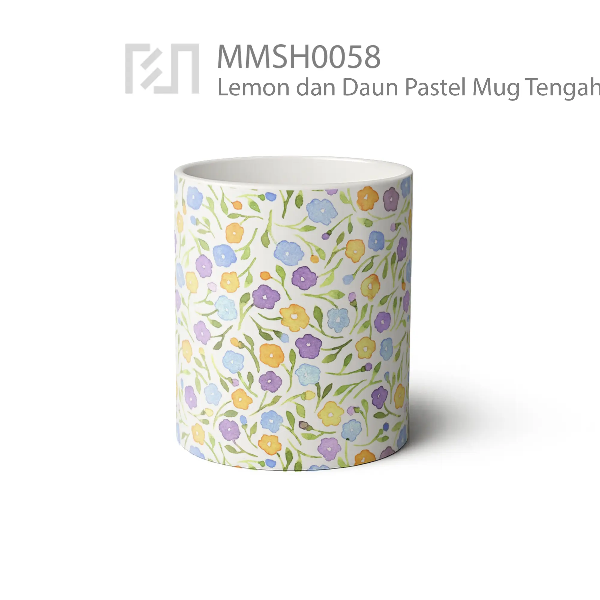MMSH0058 Lemon dan Daun Pastel Mug - Tampak Tengah