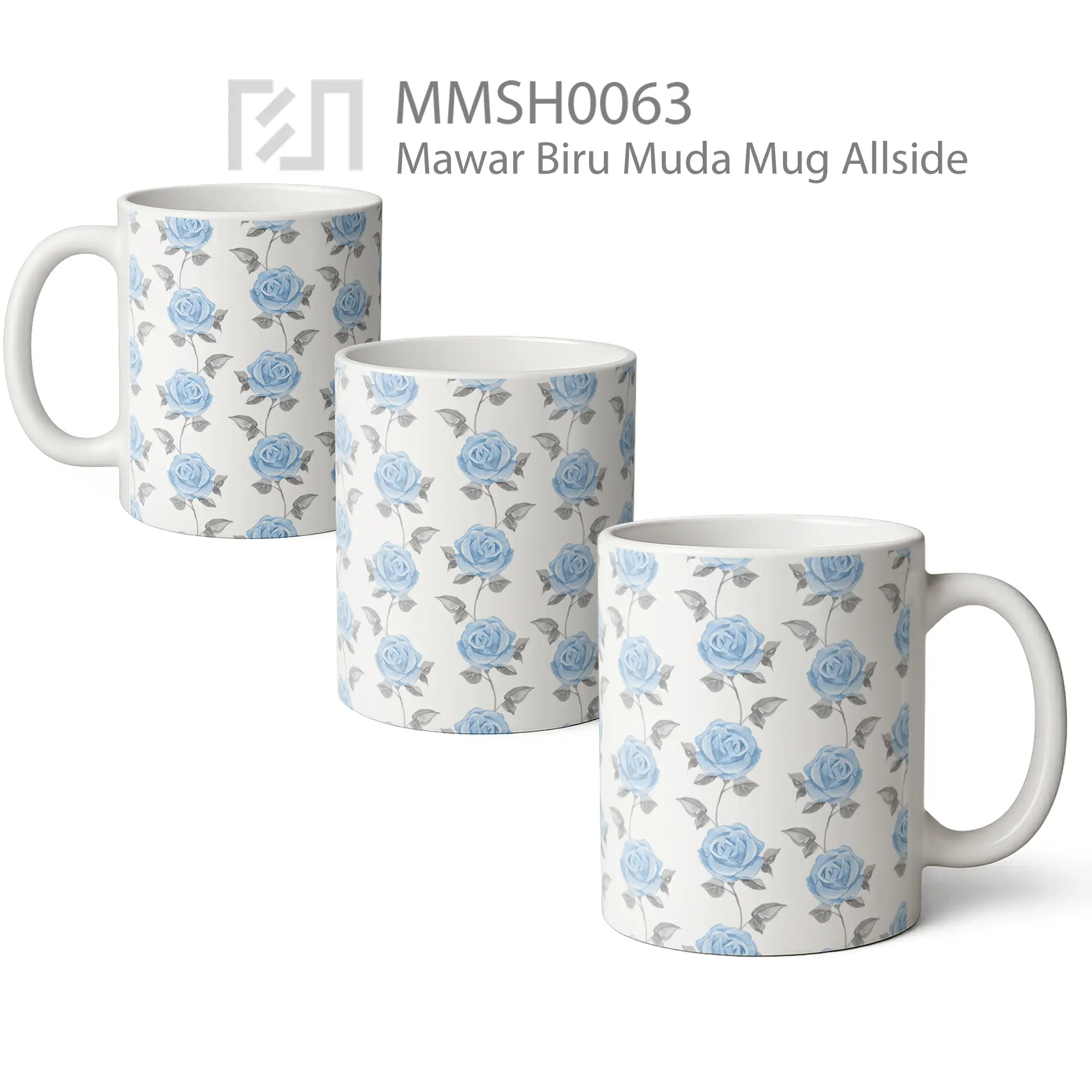MMSH0063 Mawar Biru Muda Mug - All-side / Desain