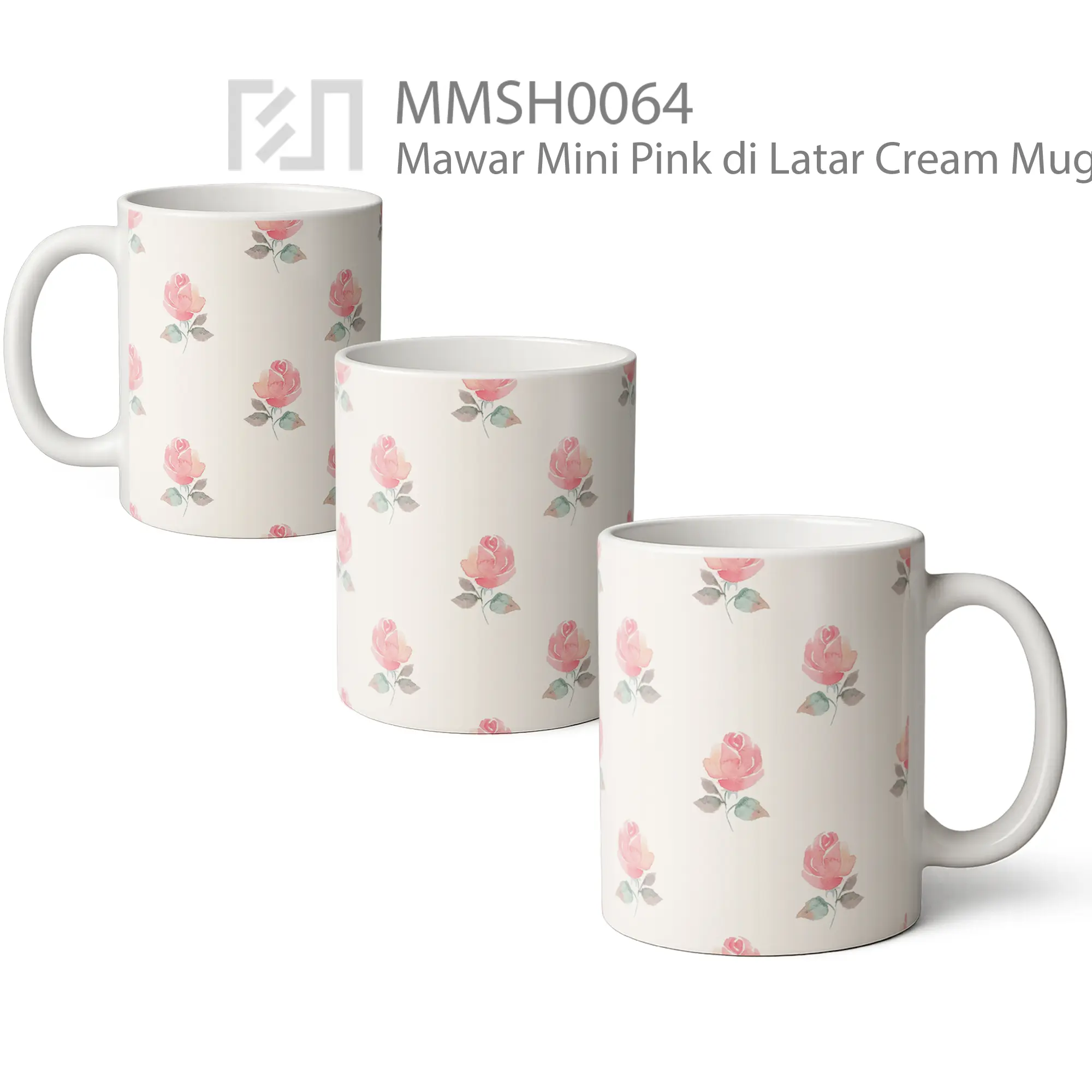 MMSH0064 Mawar Mini Pink di Latar Cream Mug - All-side / Desain