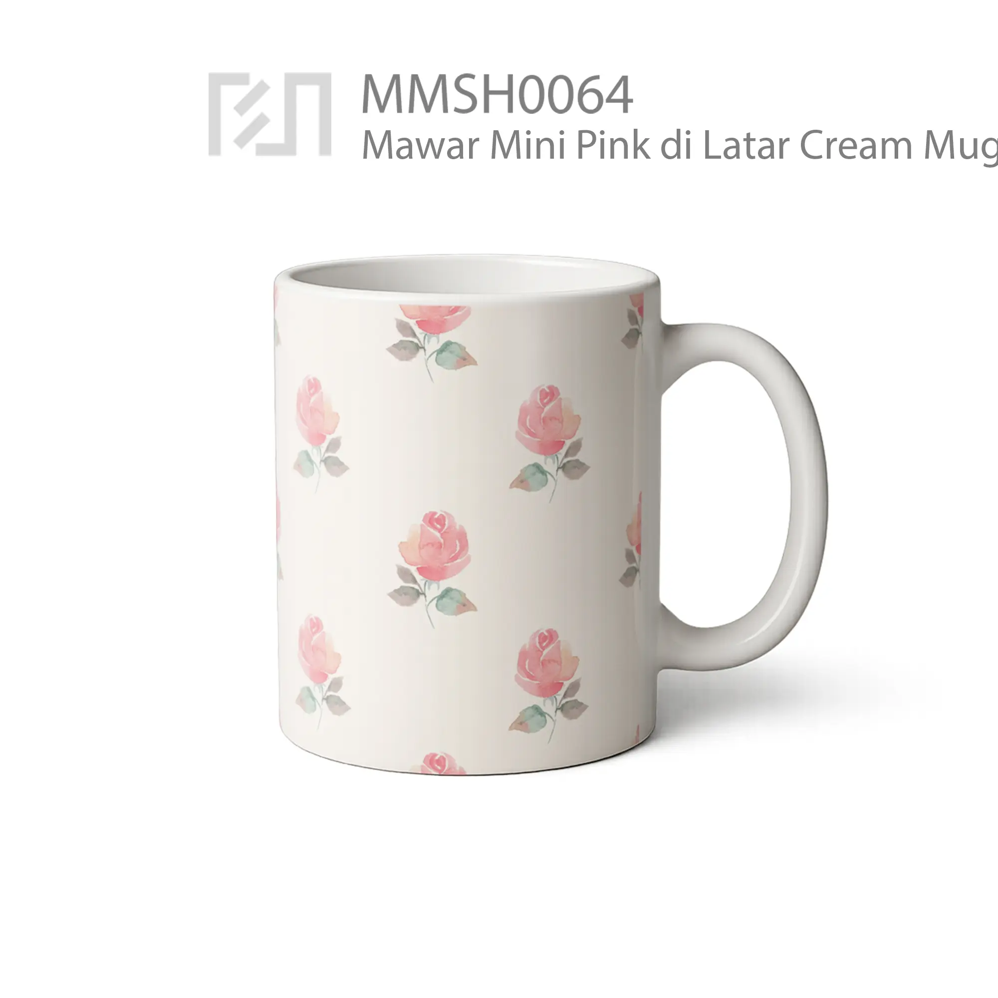 MMSH0064 Mawar Mini Pink di Latar Cream Mug - Tampak Kanan