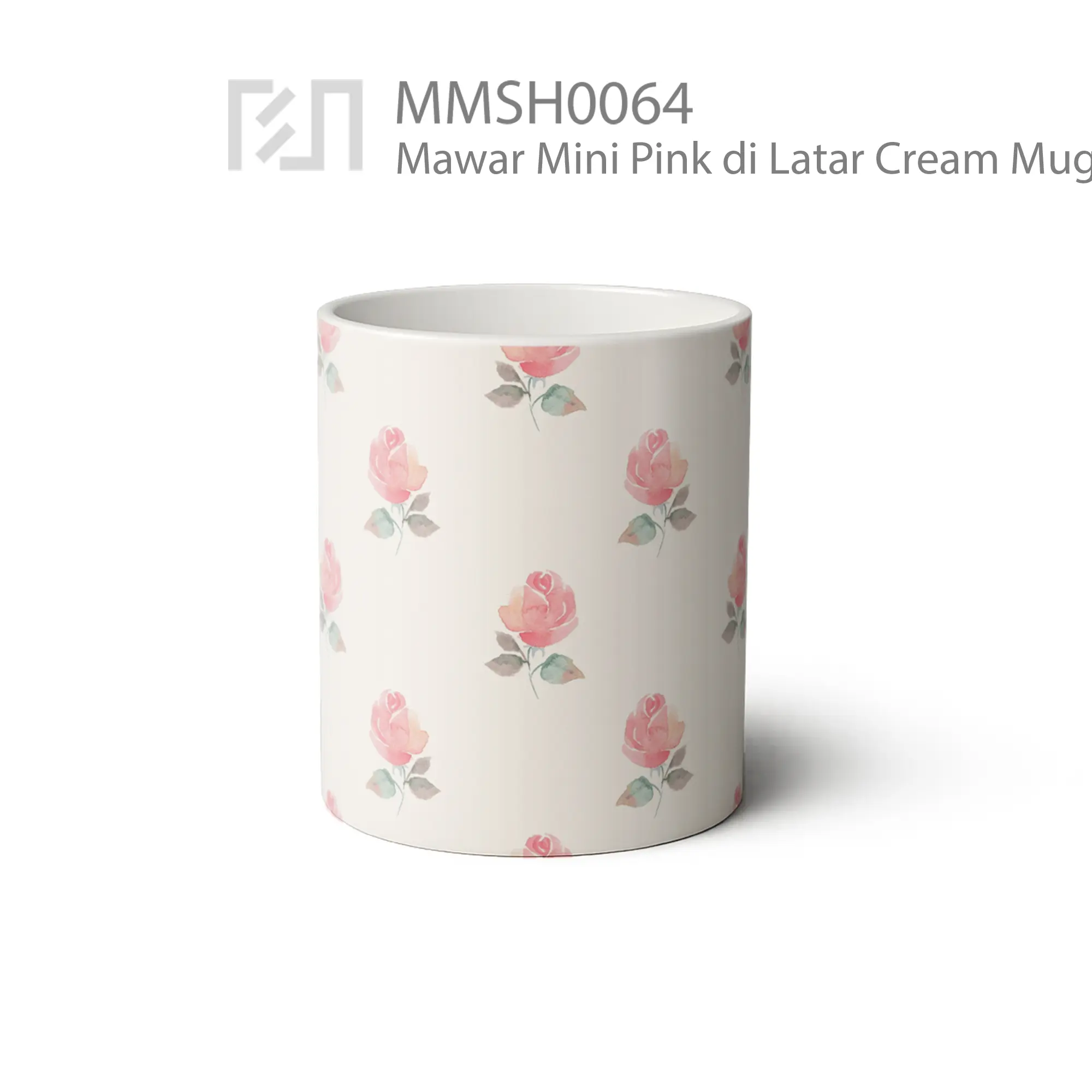 MMSH0064 Mawar Mini Pink di Latar Cream Mug - Tampak Tengah