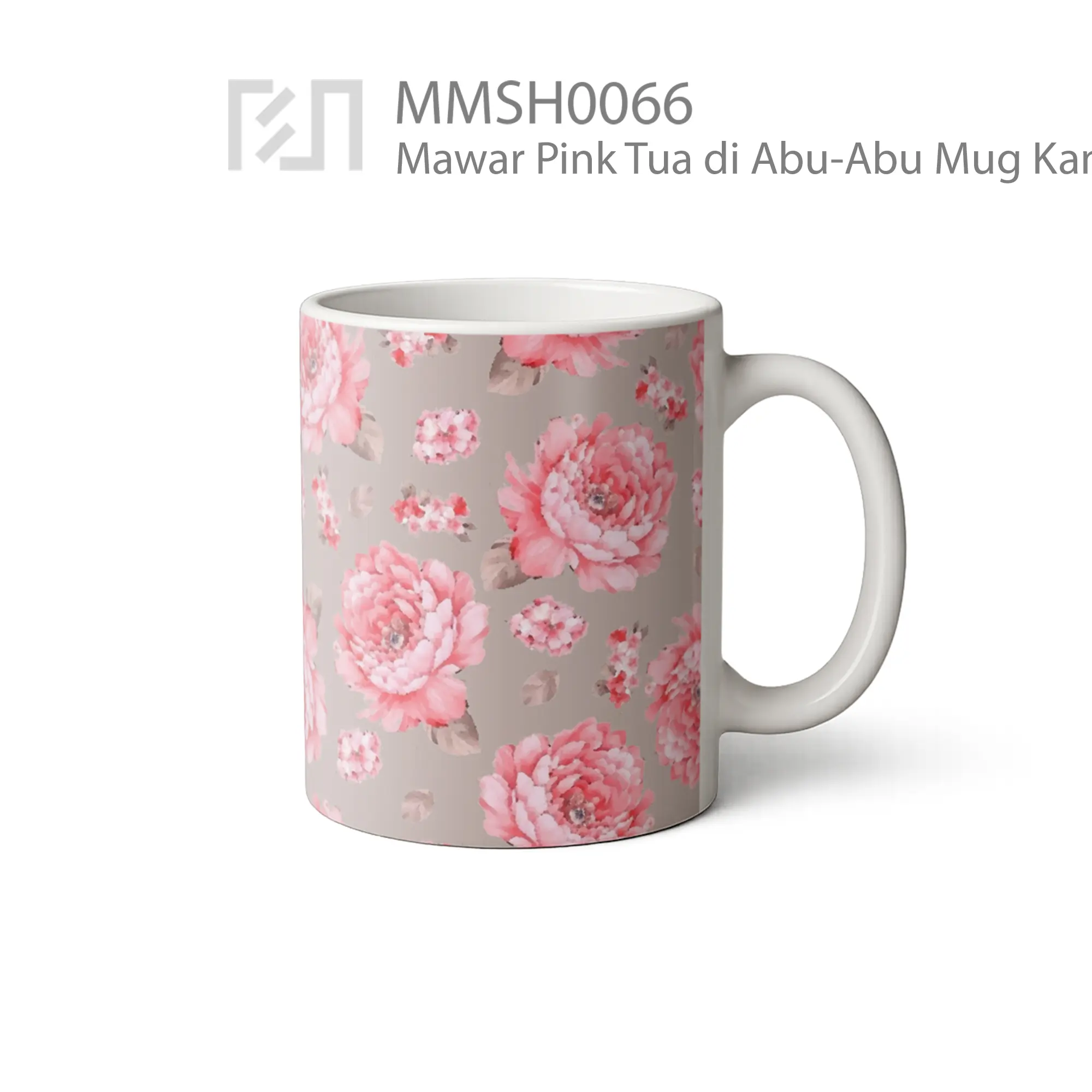 MMSH0066 Mawar Pink Tua di Abu-Abu Mug - Tampak Kanan